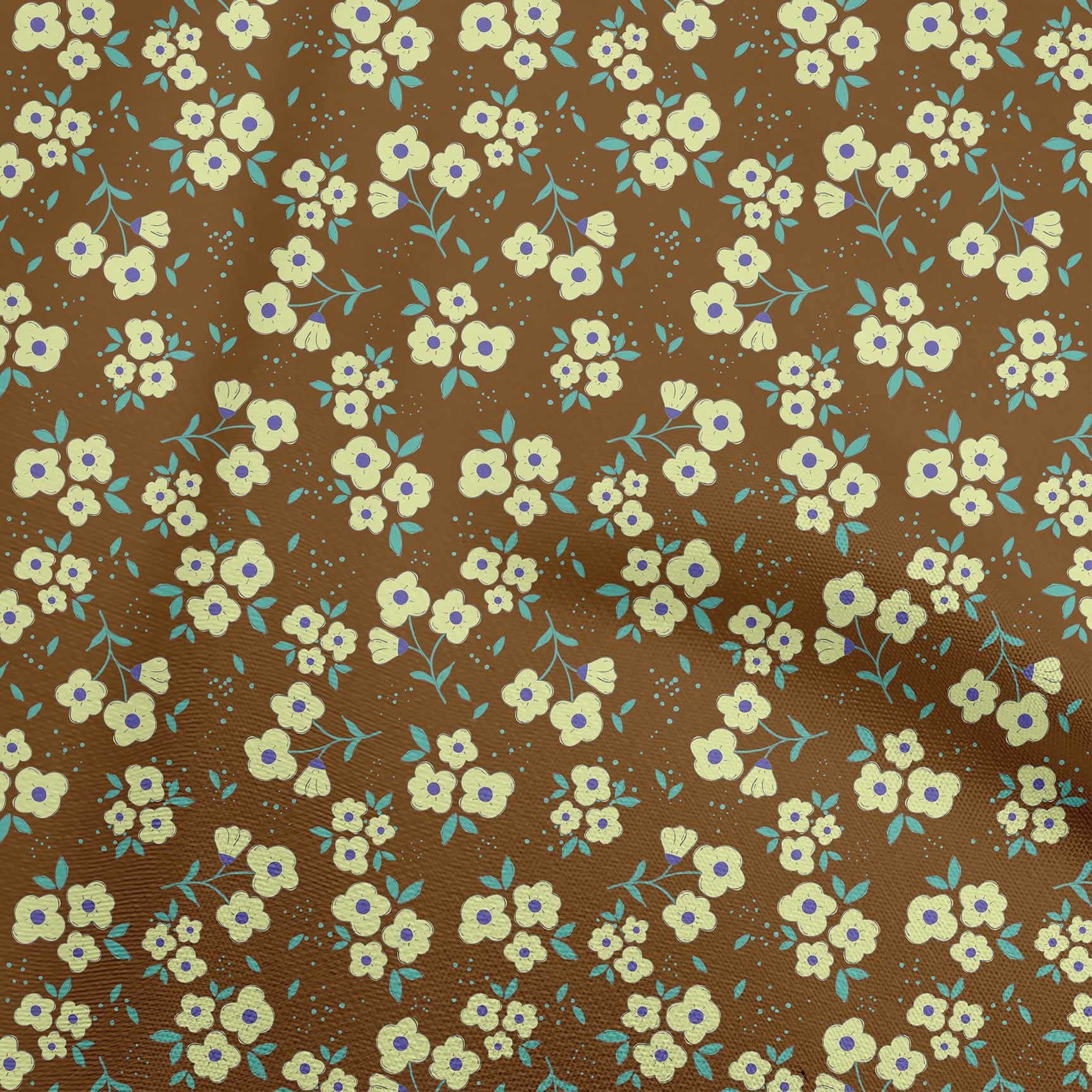 oneOone 100% Cotton Poplin Brown Floral Print Fabric for Kids - 42 Inch Wide by The Yard | DIY Sewing Supplies for Clothing, Dresses & Crafts | Perfect for Summer Dresses, Quilting & Home Decor Projects