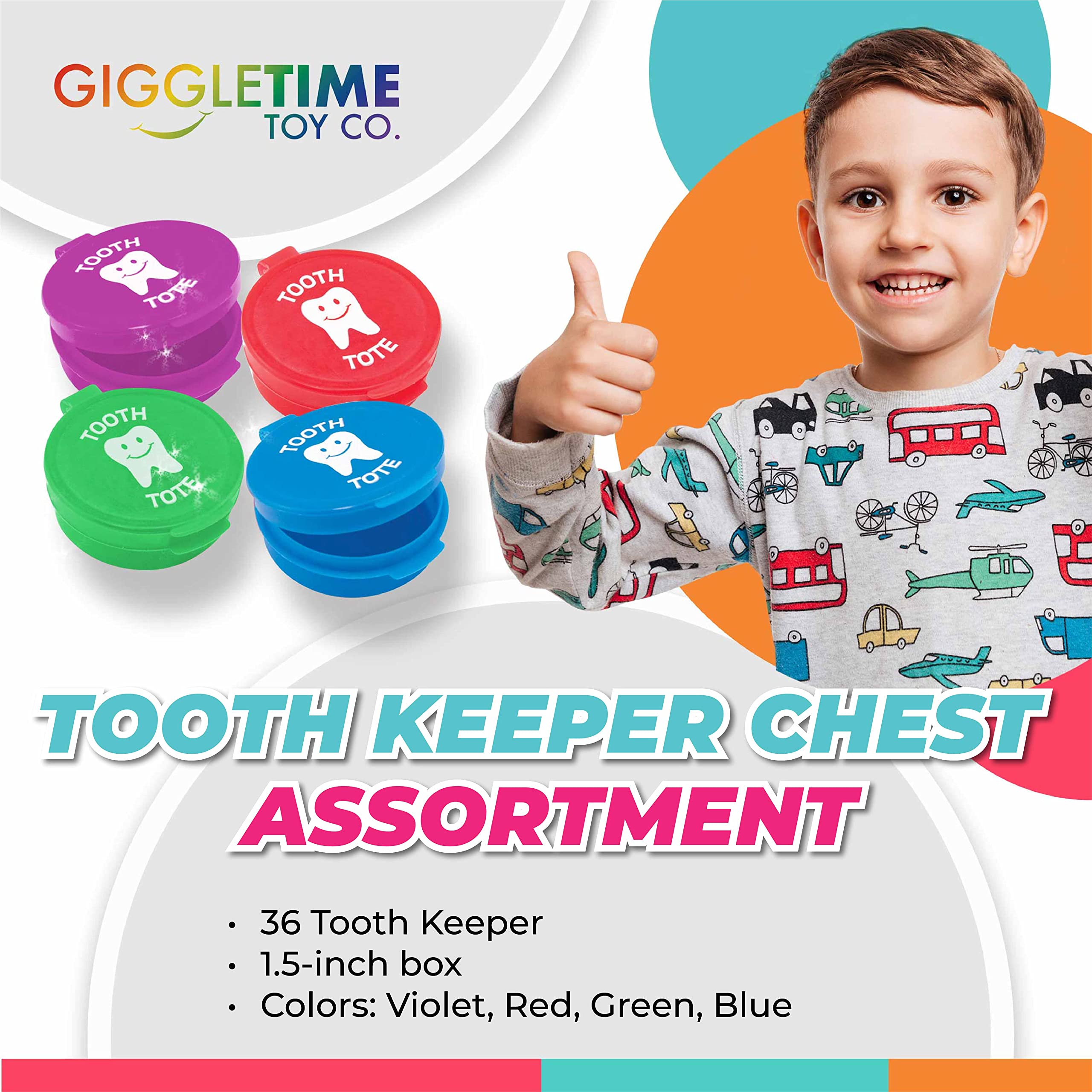 Colorful 1.5 Inch Round Baby Tooth Holder - 36 Pcs Tooth Fairy Kit for Kids, School Tooth Containers, Dental Bags, Piñata Stuffers & Classroom Prizes - Perfect for First Tooth Keepsake, Fairy Visits & School Rewards