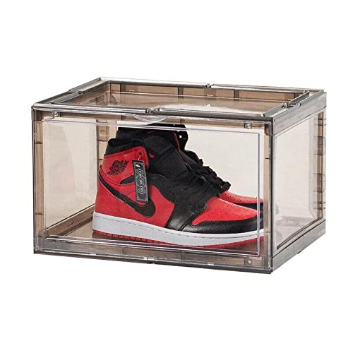 8-Piece Magnetic Drop Side Shoe Box Organizer Set - Stackable Shoe Storage Shelf for Entryway, Closet & Bedroom - Space Saving Shoe Rack for Sneakers, Heels & Boots