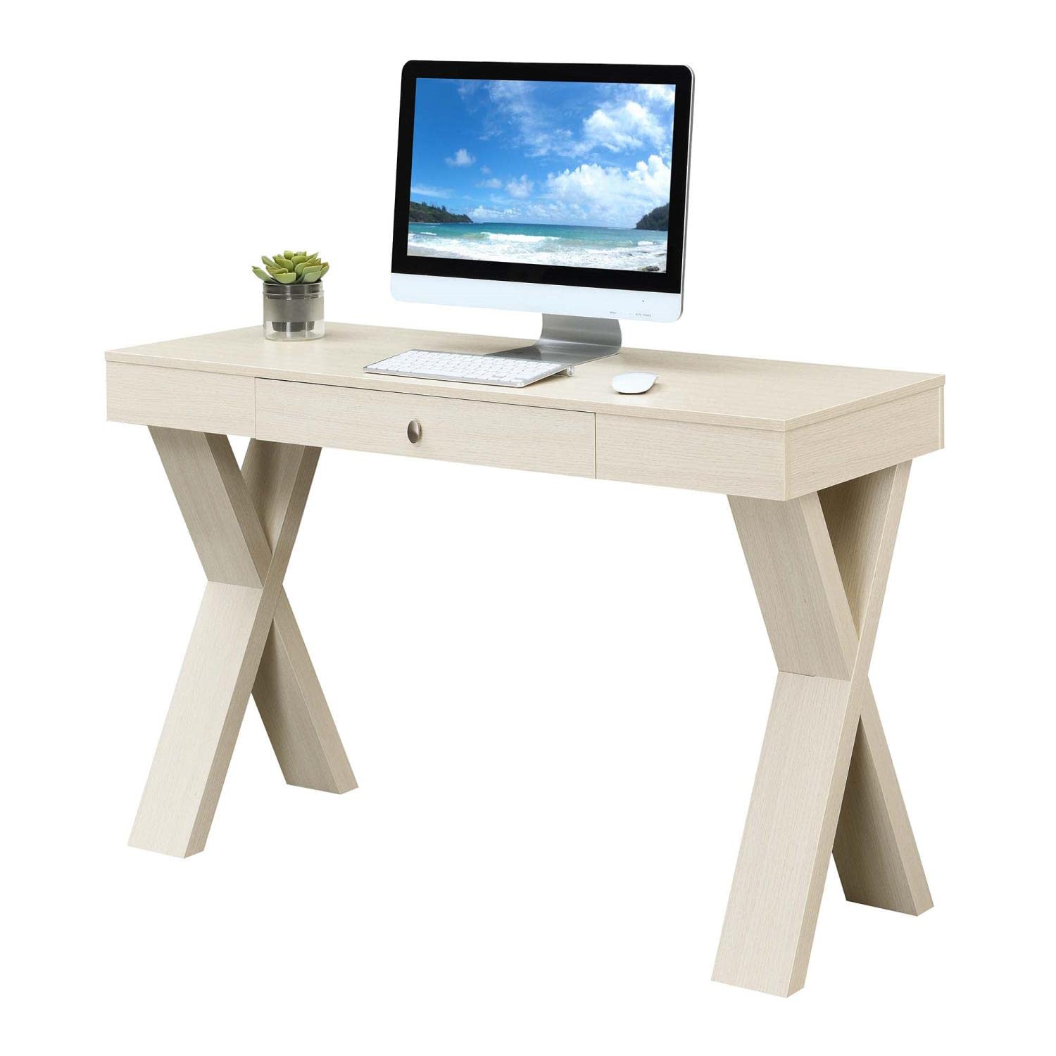 Convenience Concepts Newport 1-Drawer Writing Desk in Ivory - Perfect for Home Office, Study Room & Small Spaces