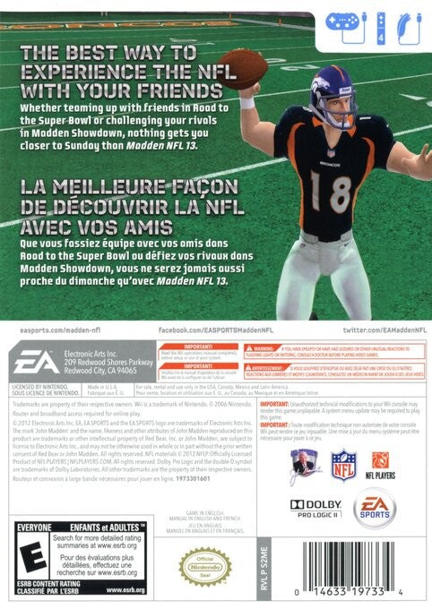 Used Madden NFL 13 Wii Video Game - Authentic Sports Football Simulation for Nintendo Wii - Perfect for Game Nights & NFL Fans