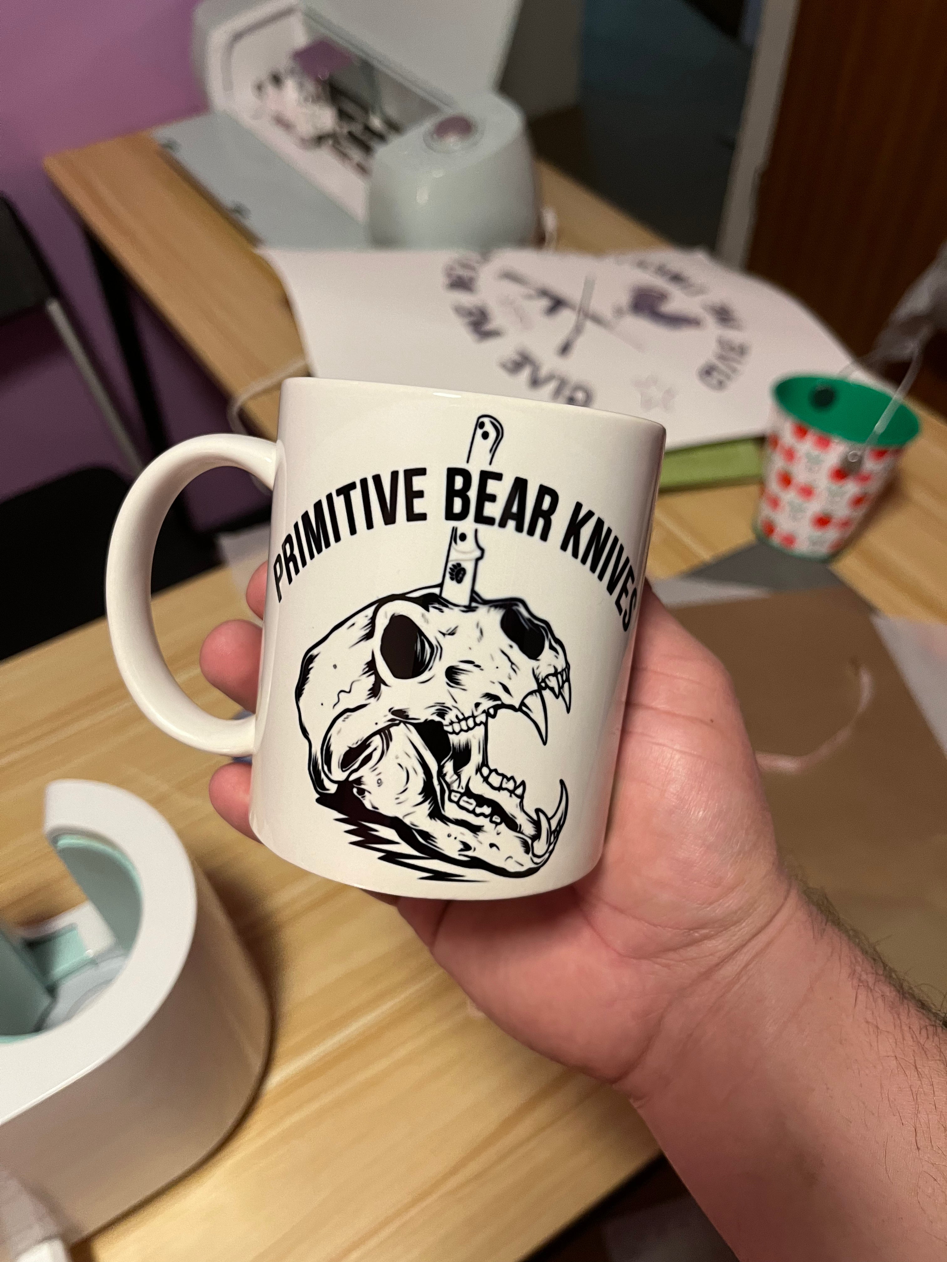 Primitive Bear Knives Mug - Handcrafted Ceramic Coffee Cup for Camping, Hiking & Outdoor Adventures - Perfect Gift for Knife Lovers & Nature Enthusiasts