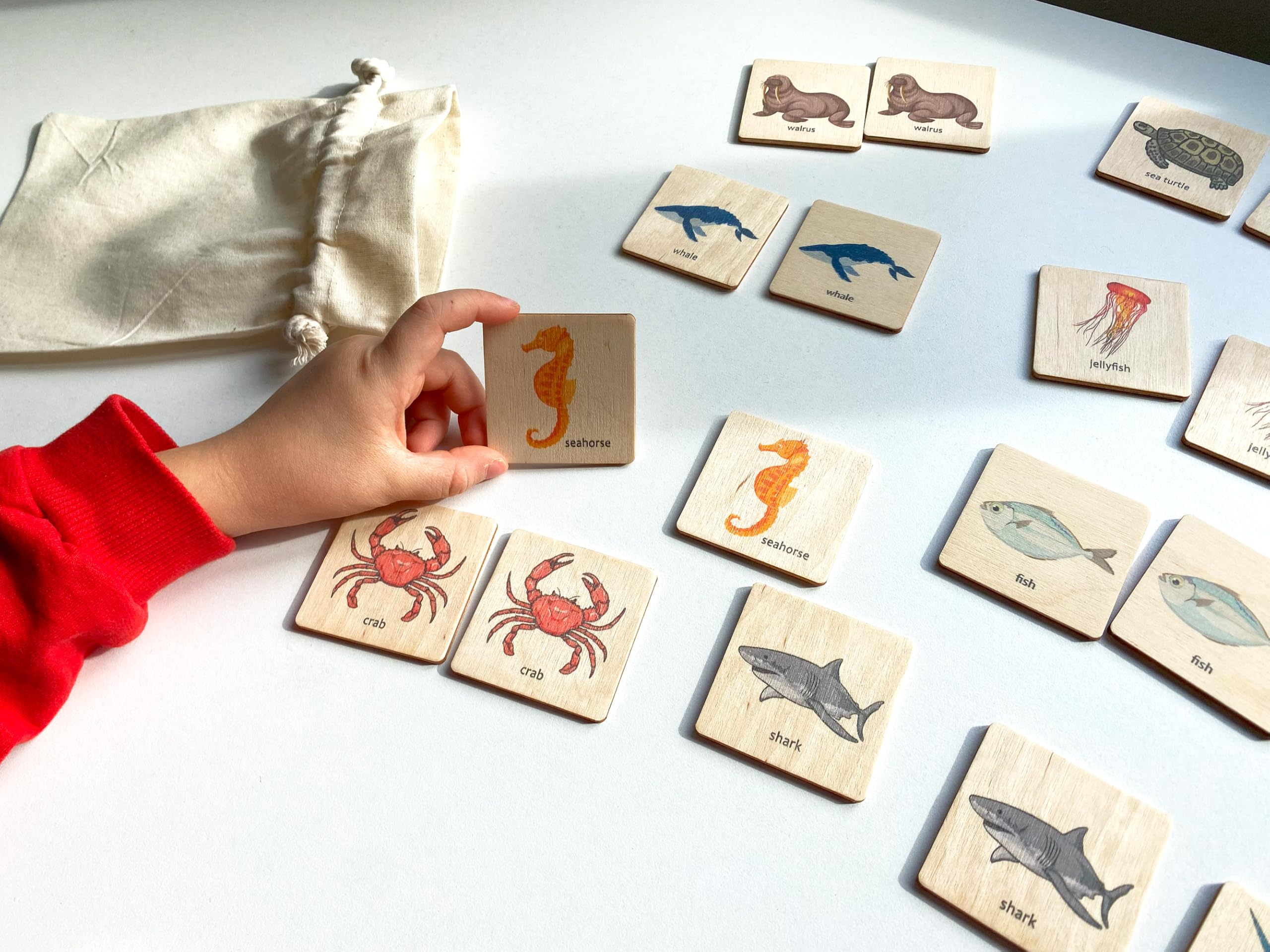 Montessori Wooden Ocean Animals Memory Matching Game - Educational Marine Life Learning Toys for Toddlers & Preschool Kids - Perfect for Montessori Classroom, Birthday Gifts & Early Childhood Development (4.5x4.5cm)