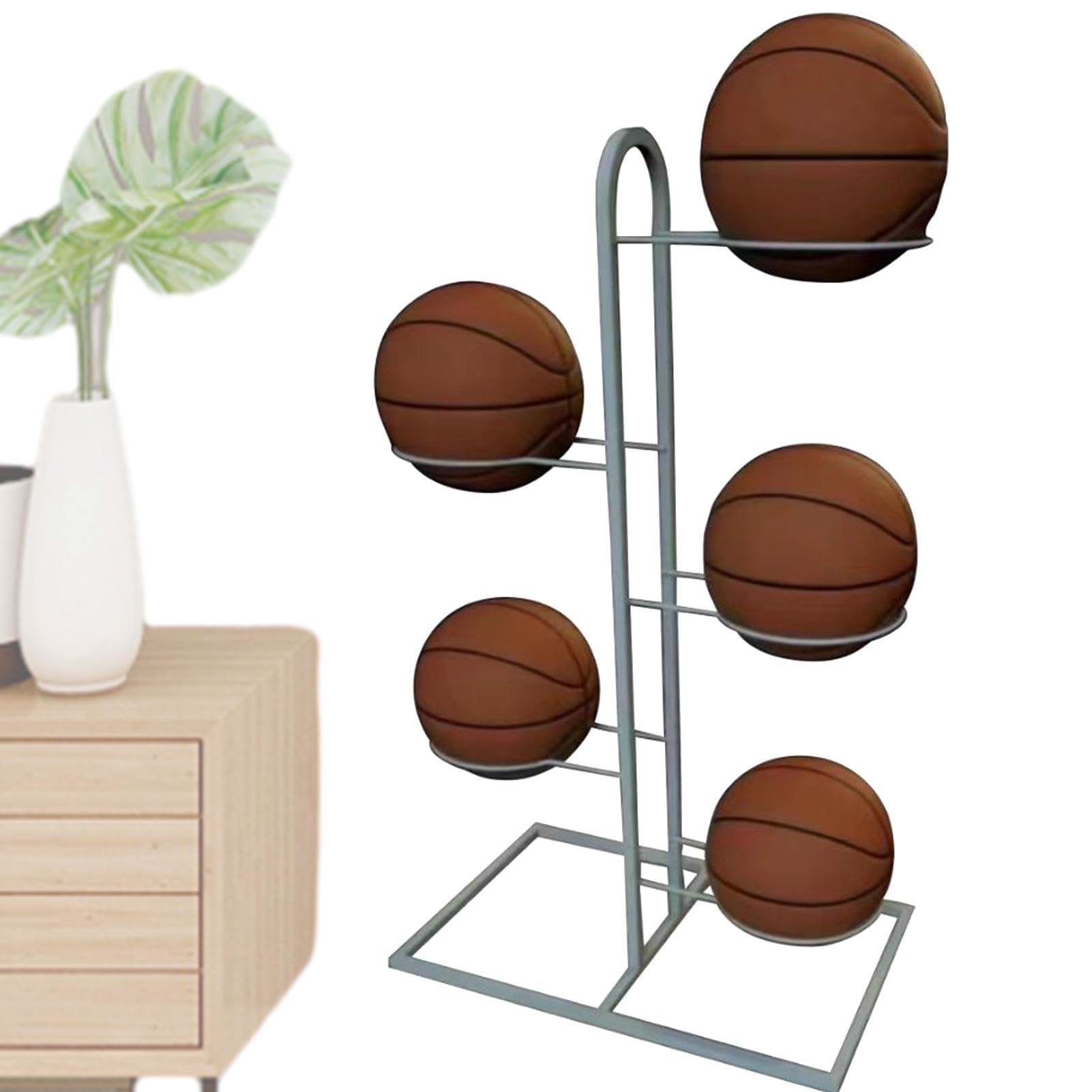 5-Tier Vertical Basketball Storage Rack - Multi-Functional Sports Ball Organizer Stand for Volleyball & Basketball - Perfect for Home, Gym, and Sports Equipment Organization