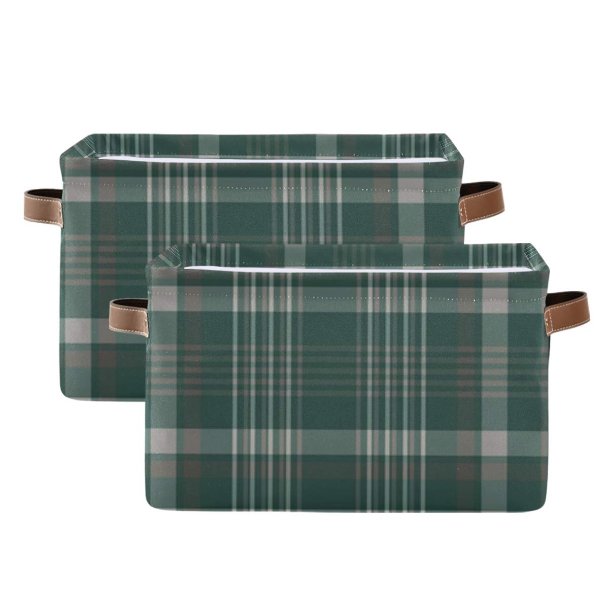 Dark Green Plaid Fabric Storage Bins - Foldable Cloth Baskets for Home Organization (2-Pack) | Perfect for Closet, Nursery, Kids Room & Office Storage | Toys, Clothes & More