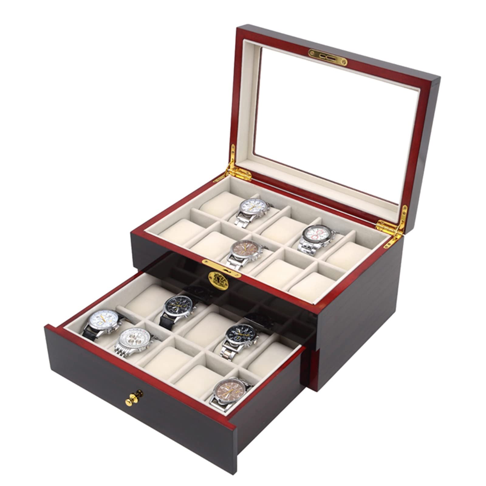 LYNICESHOP 20-Slot Wooden Watch Box Organizer for Men - 2 Layer Watch Display Case with Clear Window & Lock - Large Watch Holder & Jewelry Storage Box for Collectibles - Perfect for Watch Collections, Gifts & Home Decor