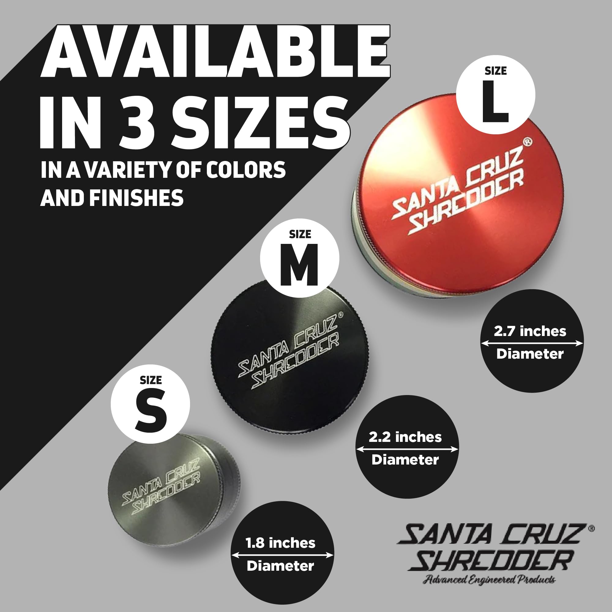 Premium Santa Cruz Shredder 3-Piece Metal Herb Grinder (1.7