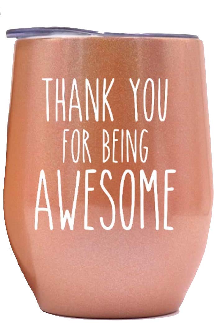 12oz Stainless Steel Tumbler with 'Thank You for Being Awesome' Design - Insulated Travel Mug for Coffee, Tea & Wine - Perfect Thank You Gift for Women, Coworkers, Boss, Nanny & Best Friends - Great for Office, Home & Outdoor Use