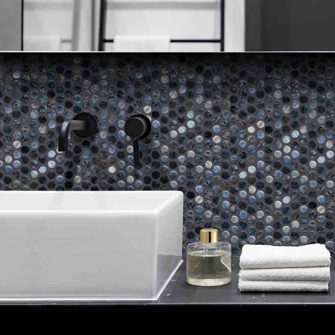 Glass Pool Tile Coral Reef Grey Penny - Mosaic Swimming Pool Tiles for Backyard, Spa & Water Features - Non-Slip Durable Pool Floor & Wall Decor