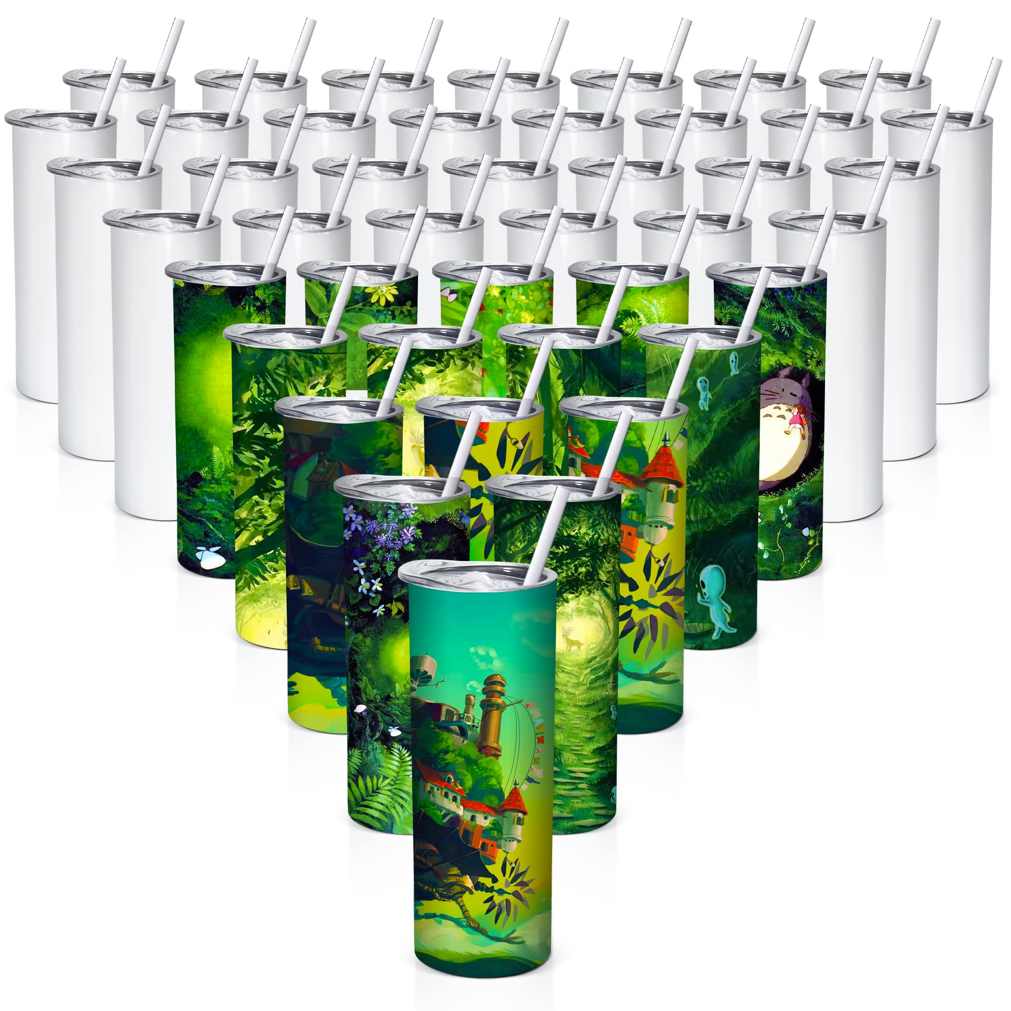 50 Pack 20oz Sublimation Tumblers - Stainless Steel Skinny Travel Mug Bulk Set, Vacuum Insulated Straight Slim Cup for DIY Crafts, Custom Drinkware, Gifts & Outdoor Activities | Ships from USA