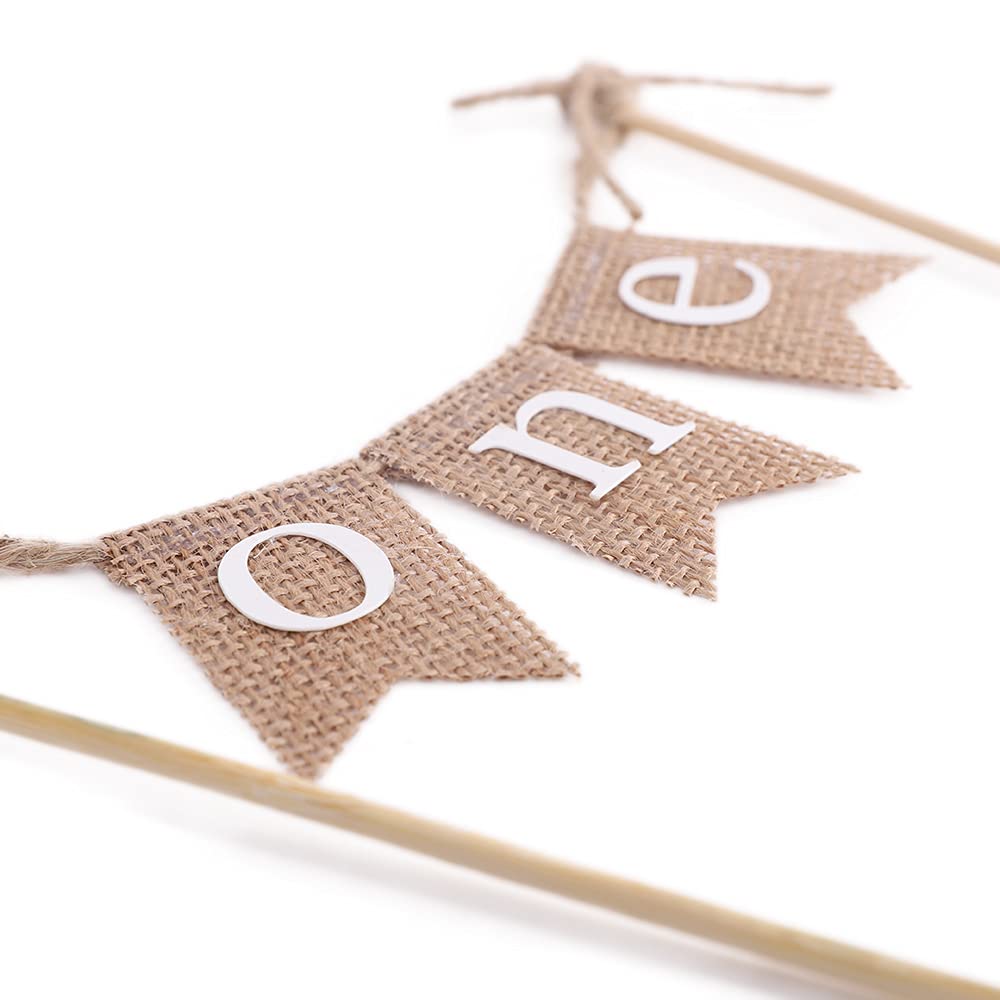 Handmade Burlap Cake Topper for Baby Showers & Birthdays - Customizable ONE Cake Decoration for Gender Reveal Parties, Wedding Anniversaries & Special Celebrations