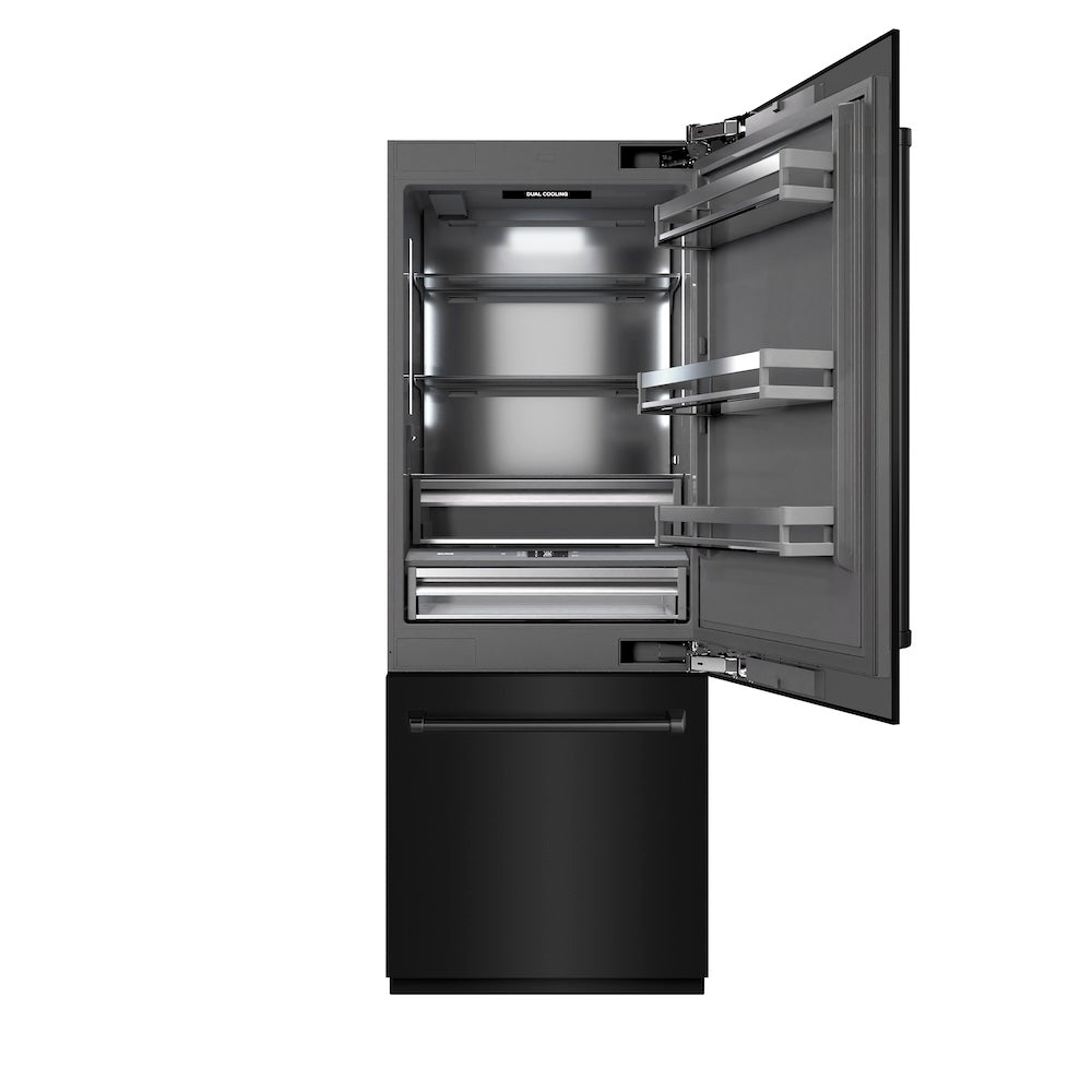 ZLINE 30-Inch Built-In Bottom Freezer Refrigerator - 16.1 cu. ft. Capacity, Black Stainless Steel with Graphite Gray Interior, Water Dispenser & Ice Maker - Perfect for Modern Kitchens & Open-Concept Homes (GRBIV BS 30)