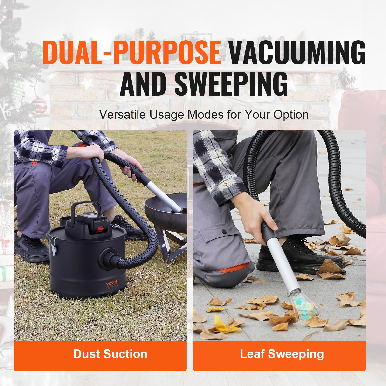 VEVOR 15L Cordless Ash Vacuum Cleaner - Powerful 10Kpa Suction, Portable & Lightweight with Reverse Function & 5.9ft Cable - Ideal for Fireplaces, Pellet Stoves, Wood Stoves (Black) | Perfect for Home Heating Maintenance & Fireplace Ash Cleanup