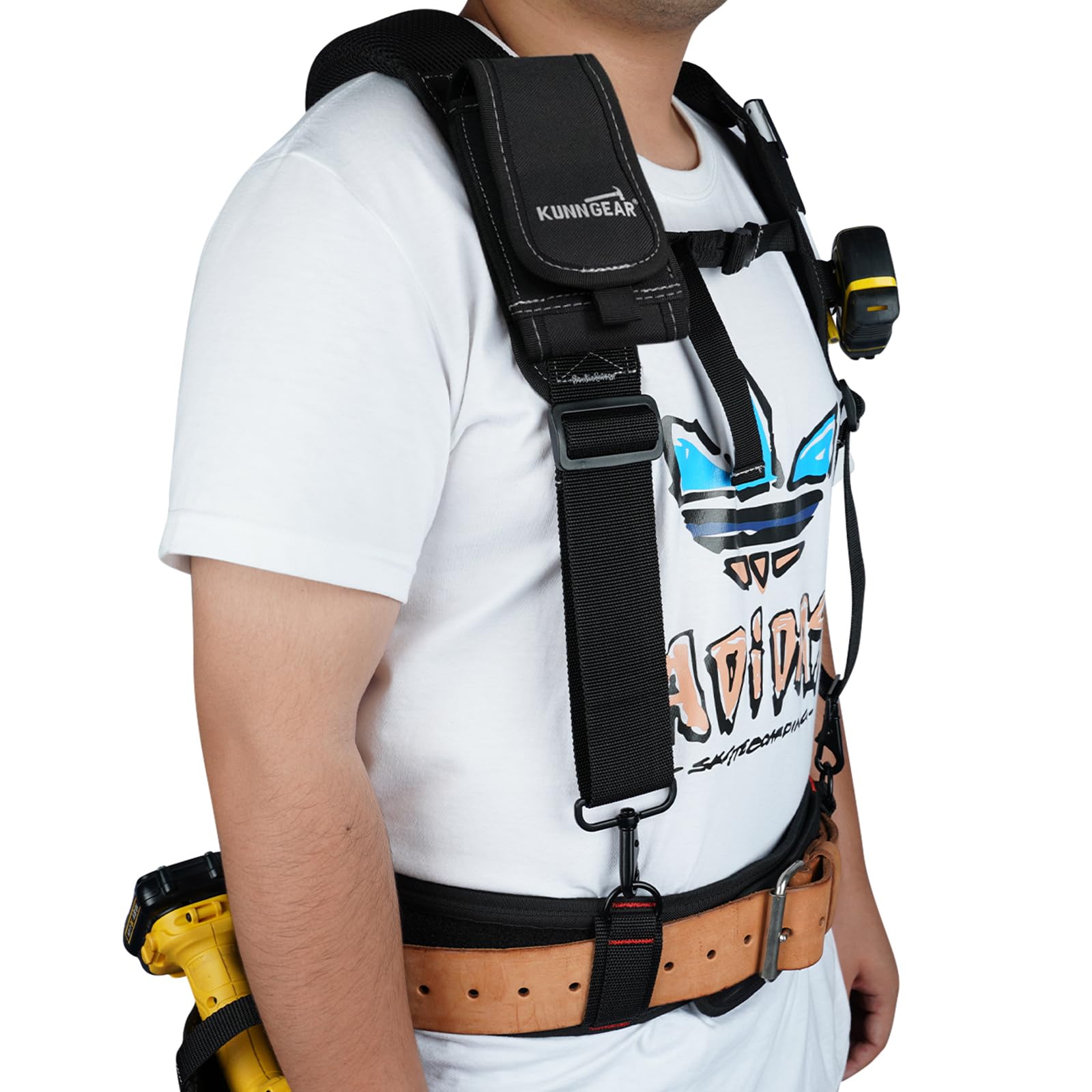KUNN Padded Construction Tool Belt Suspenders with Gel Shoulder Strap & Detachable Phone Holder - 4 Tool Loops for Comfortable Workwear (Ideal for Carpenters, Electricians & Construction Workers)