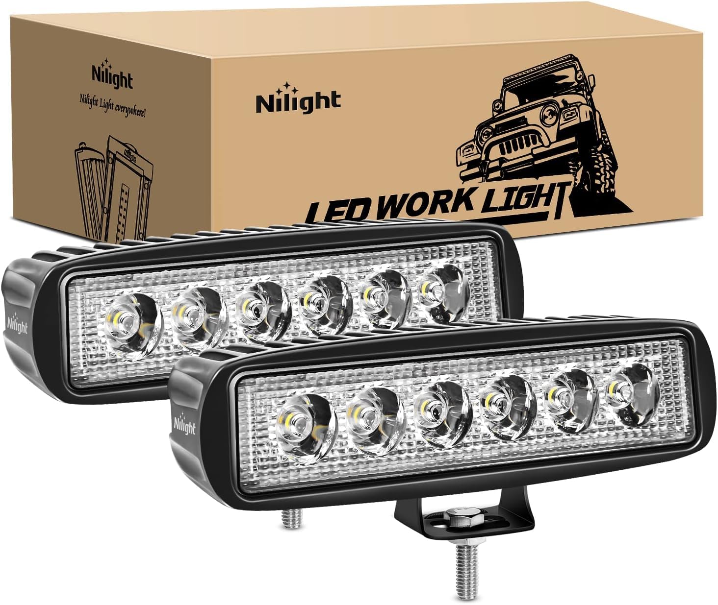 Nilight 15019S-B 18W LED Light Bar 2 Pack - Spot Driving Fog Lights for Off Road, SUV, Jeep, Boat & Work Lights | Durable & Waterproof | 2 Year Warranty | Perfect for Night Driving, Camping & Outdoor Adventures