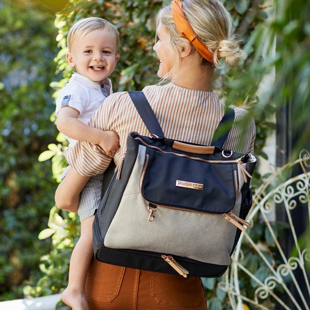 Pivot 2 in 1 Diaper Bag Tote & Backpack - Convertible Baby Bag for Parents - Sand & Black - Perfect for Daycare, Travel & On-the-Go Parenting