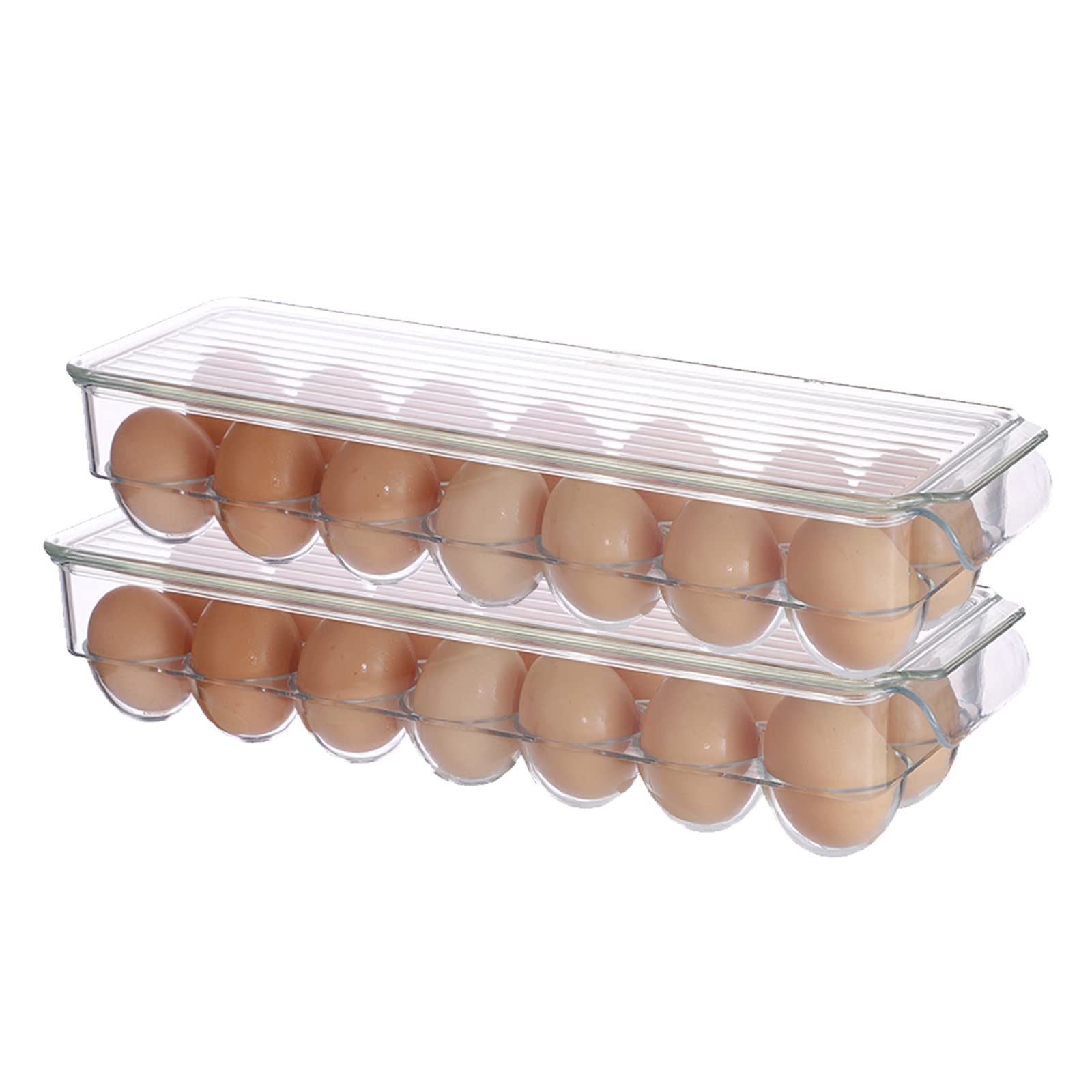 Clear Stackable Acrylic Egg Container for Refrigerator - 14 Egg Organizer Holder with Narrow Design, Plastic Egg Storage Bins for Fridge Organization (2PCS) - Perfect for Kitchen Storage, Pantry Organization & Breakfast Meal Prep
