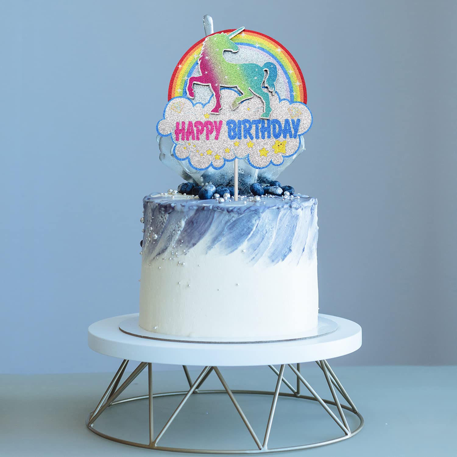 Rainbow Unicorn Happy Birthday Cake Topper - Cartoon Unicorn Cake Decorations for Girls Birthday Party - Perfect for Unicorn Themed Cakes, Cupcakes, and Desserts