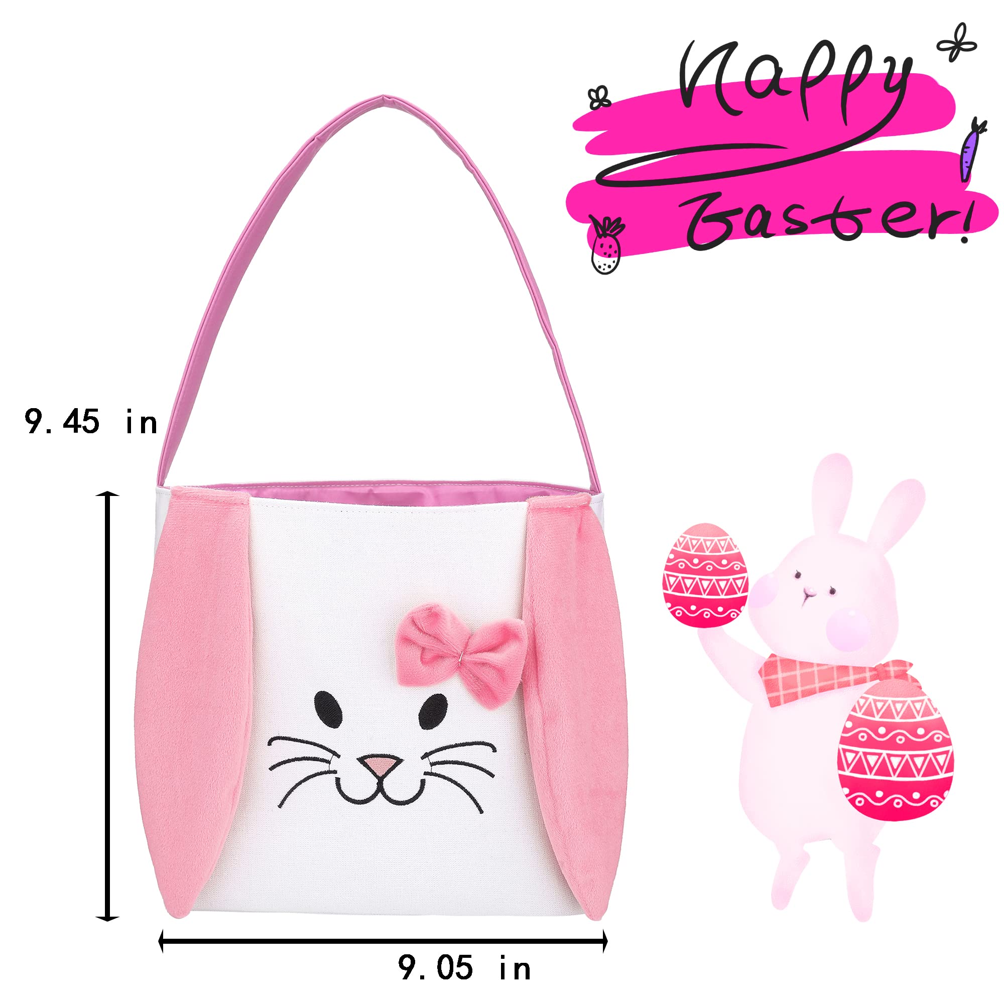 Easter Baskets for Kids - Boys and Girls Easter Egg Hunt Baskets, Cute Bunny Printed Canvas Gift Basket for Toddlers, Easter Party Decorations and Supplies (Pink & Blue) - Perfect for Easter Egg Hunts, Spring Celebrations, and Holiday Gift Giving
