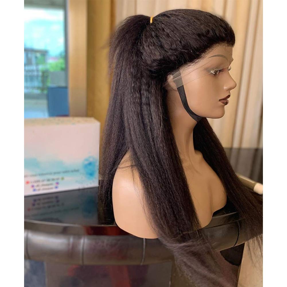 360 Lace Front Wigs 10A Brazilian Human Hair - Jet Black Kinky Straight Wig for Black Women with Baby Hair | Medium Cap Size 10