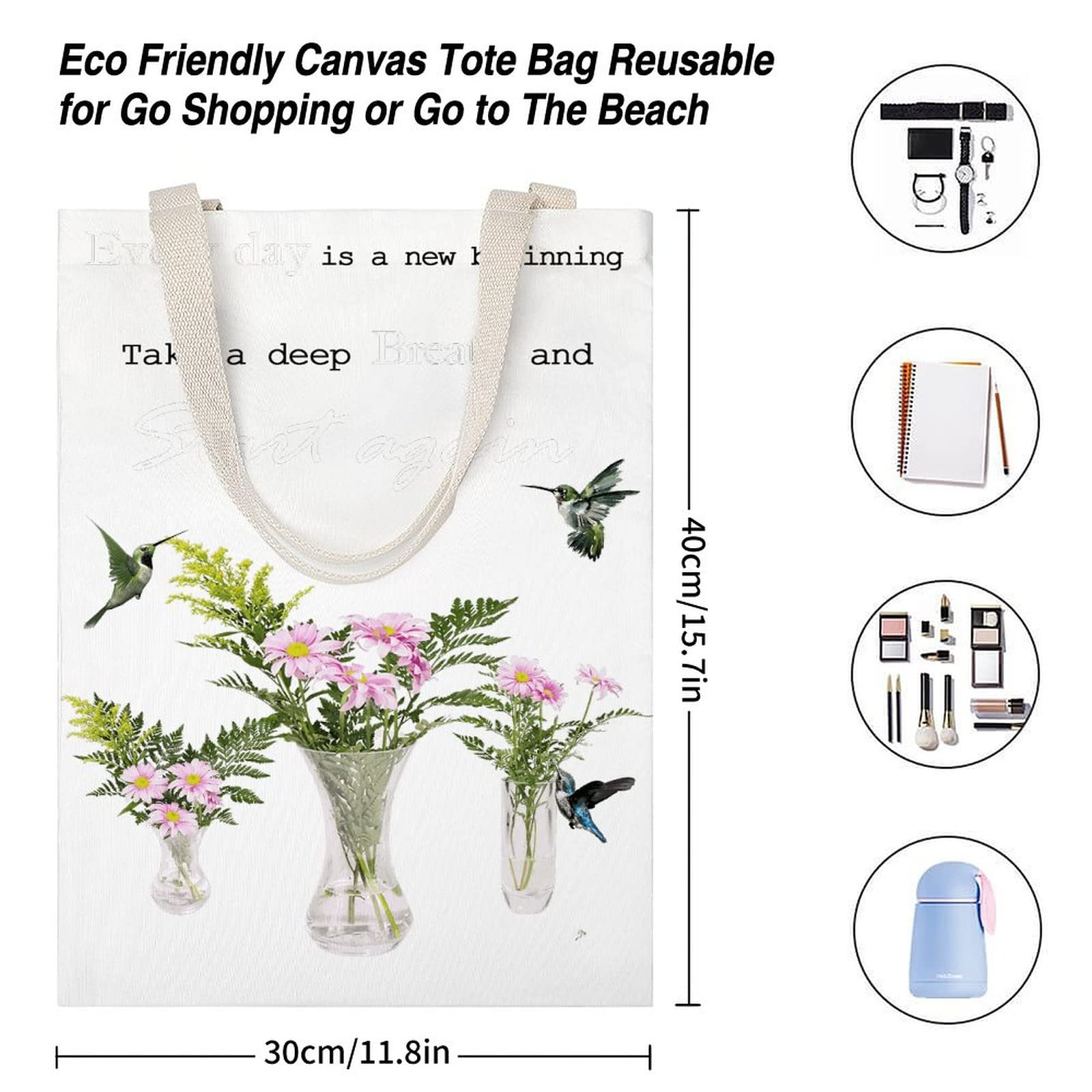 Stylish Canvas Tote Bag for Women - Garden Themed Hummingbird Design Custom Shopping Bag | Perfect for Beach, Work, Teachers & Everyday Use | Durable & Fashionable Carryall