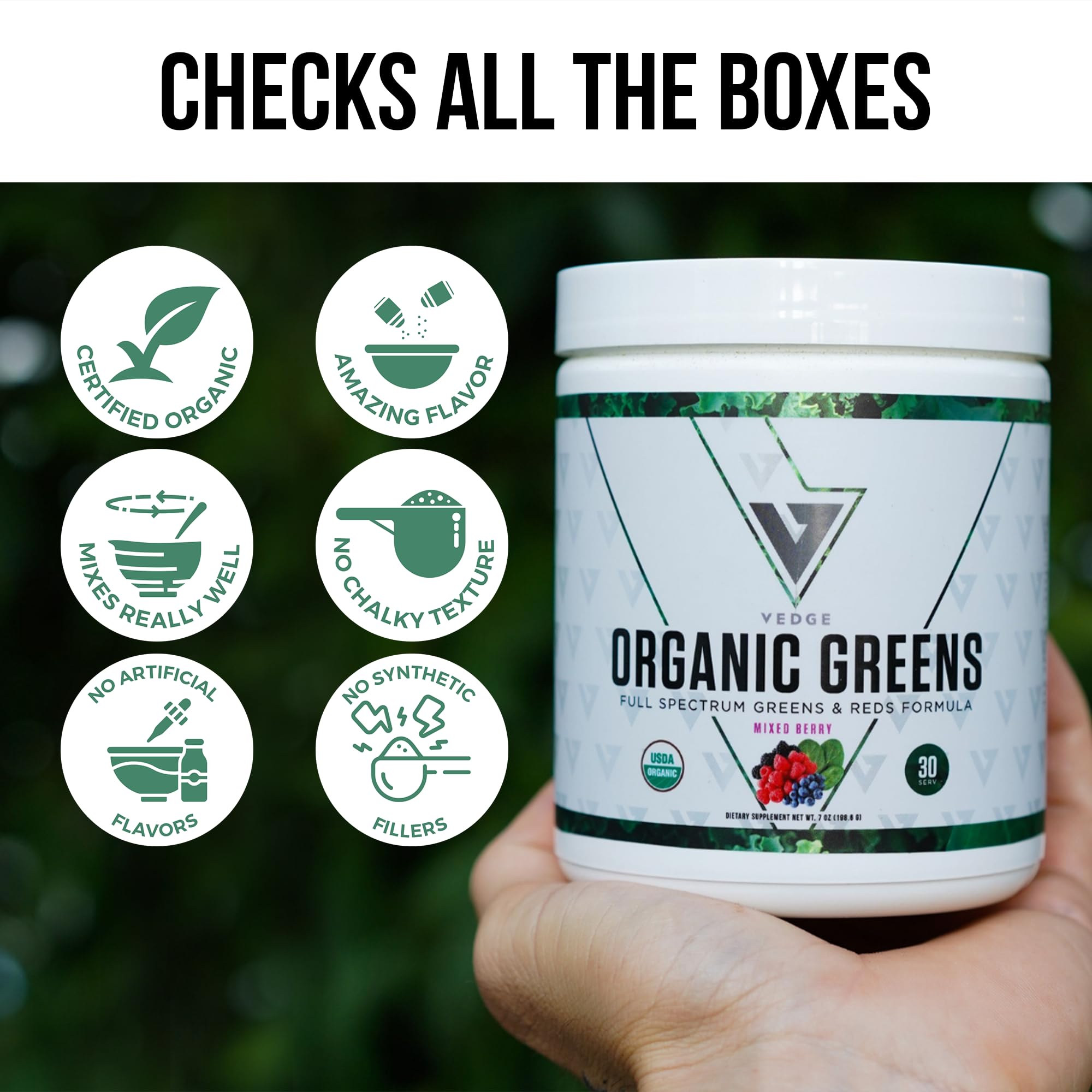 Organic Greens Superfood Powder by Vedge Nutrition - Vegan, Plant-Based Drink Mix for Energy, Antioxidants & Recovery - Full Spectrum Greens Supplement for Athletes & Active Lifestyles - Mixed Berry Flavor (30 Servings) - Perfect for Post-Workout Recovery & Daily Nutrition Boost