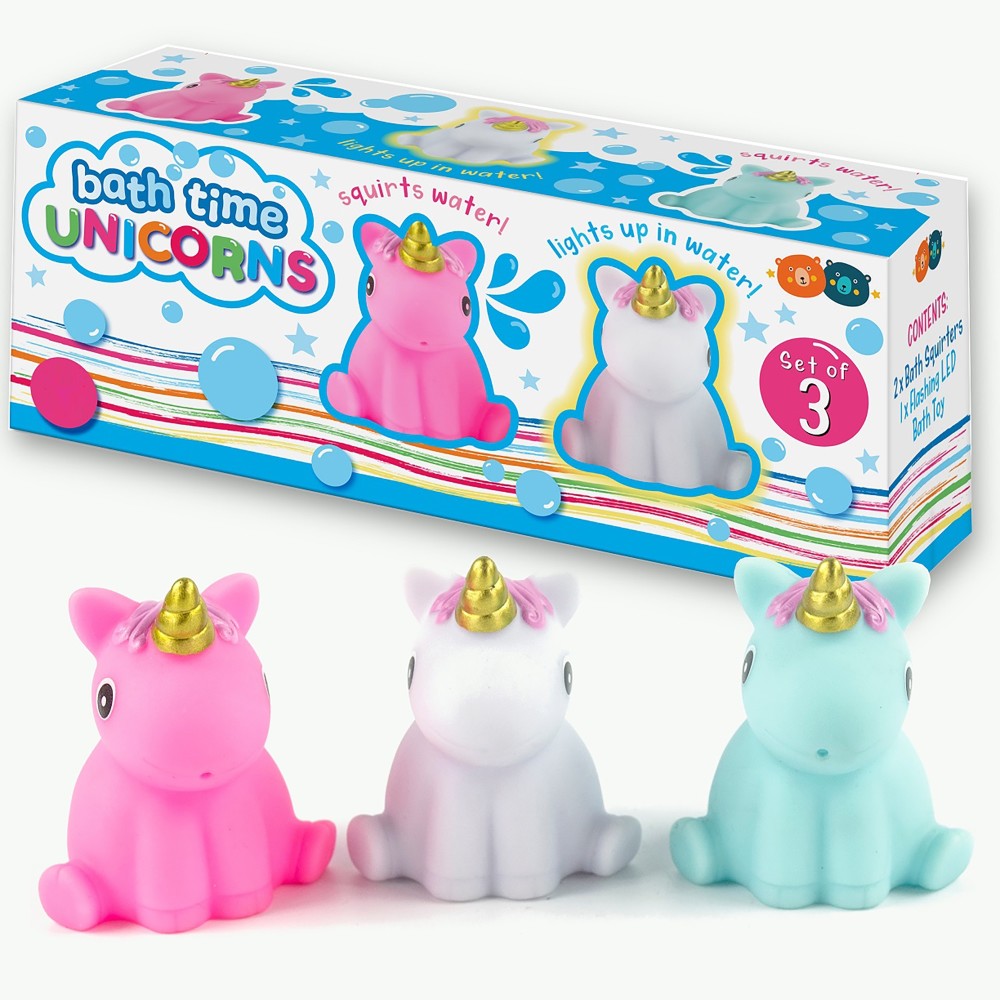 Buddy & Barney Unicorn Bath Toys Set - 3 Piece Light Up Bath Time Fun for Kids | Perfect for Bathtub Play & Sensory Development