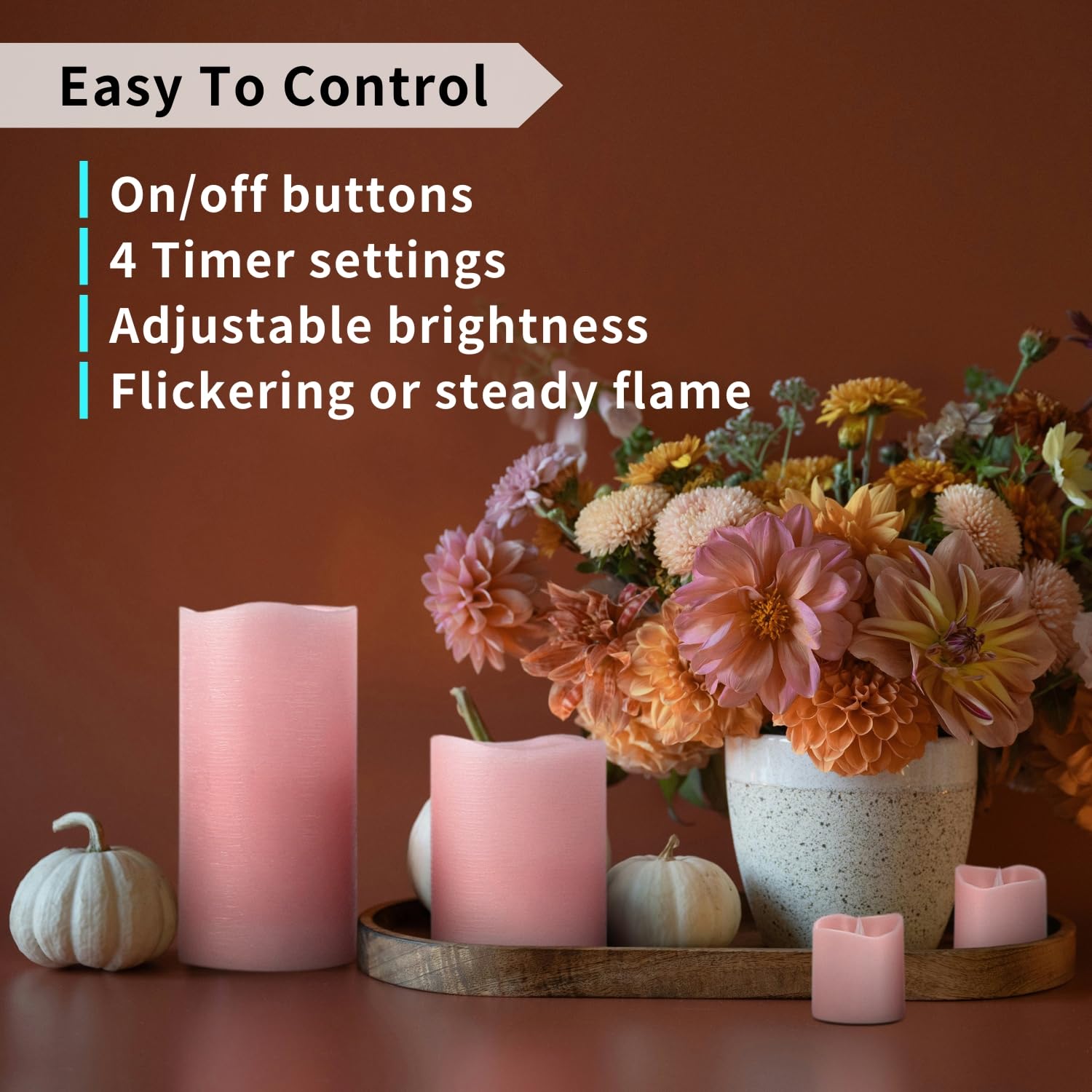 FURORA LIGHTING 8-Pack Pink Real Wax Flameless LED Candles with Remote & Timer - 4 Pillar & 4 Votive Flameless Candles Set, Battery Included for Home Decor, Wedding, Party & Romantic Ambiance Lighting