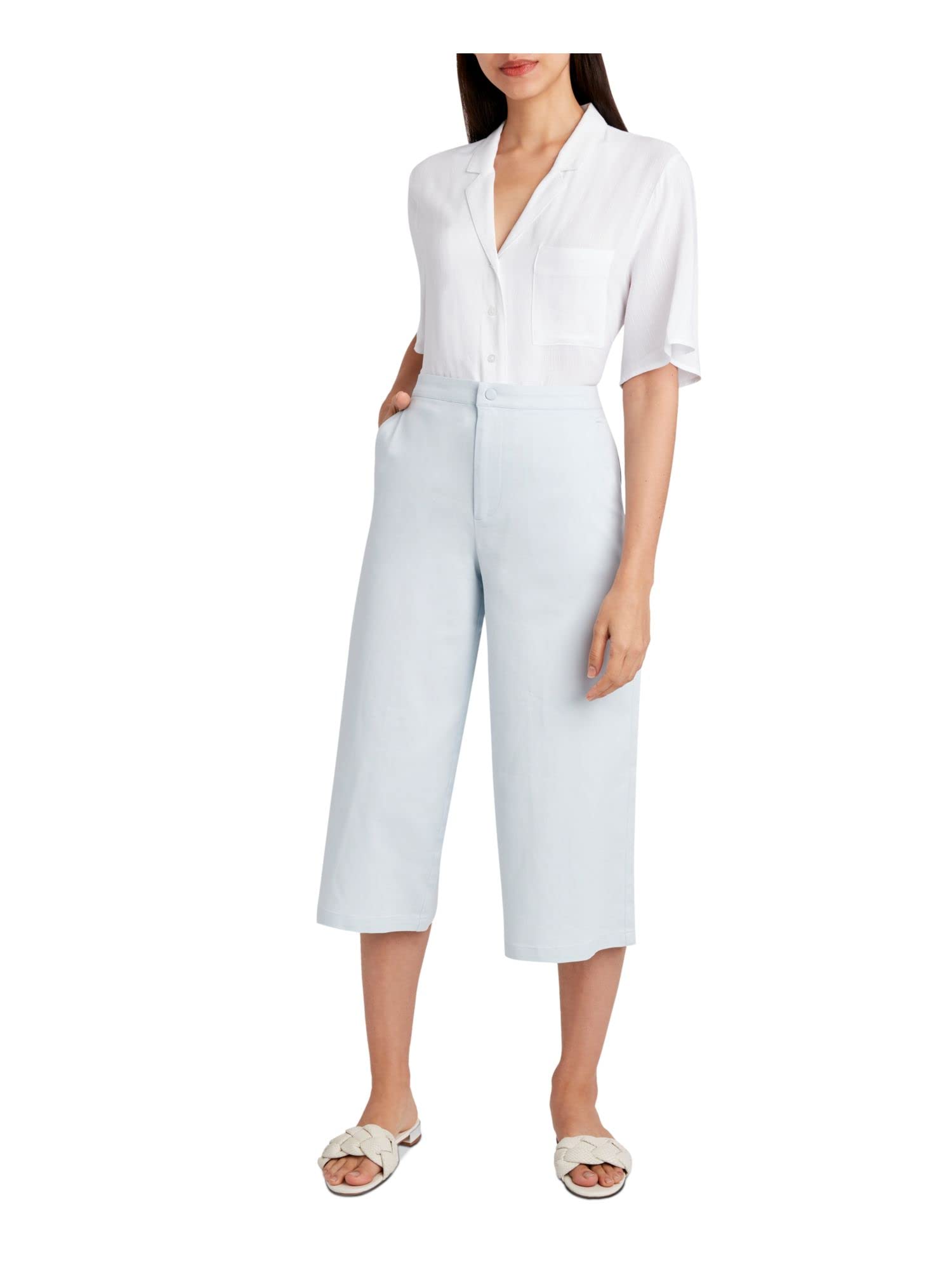BCBGeneration Women's Chambray Wide Leg Pants - High Waisted Comfortable Casual Trousers for Work, Travel & Everyday Wear