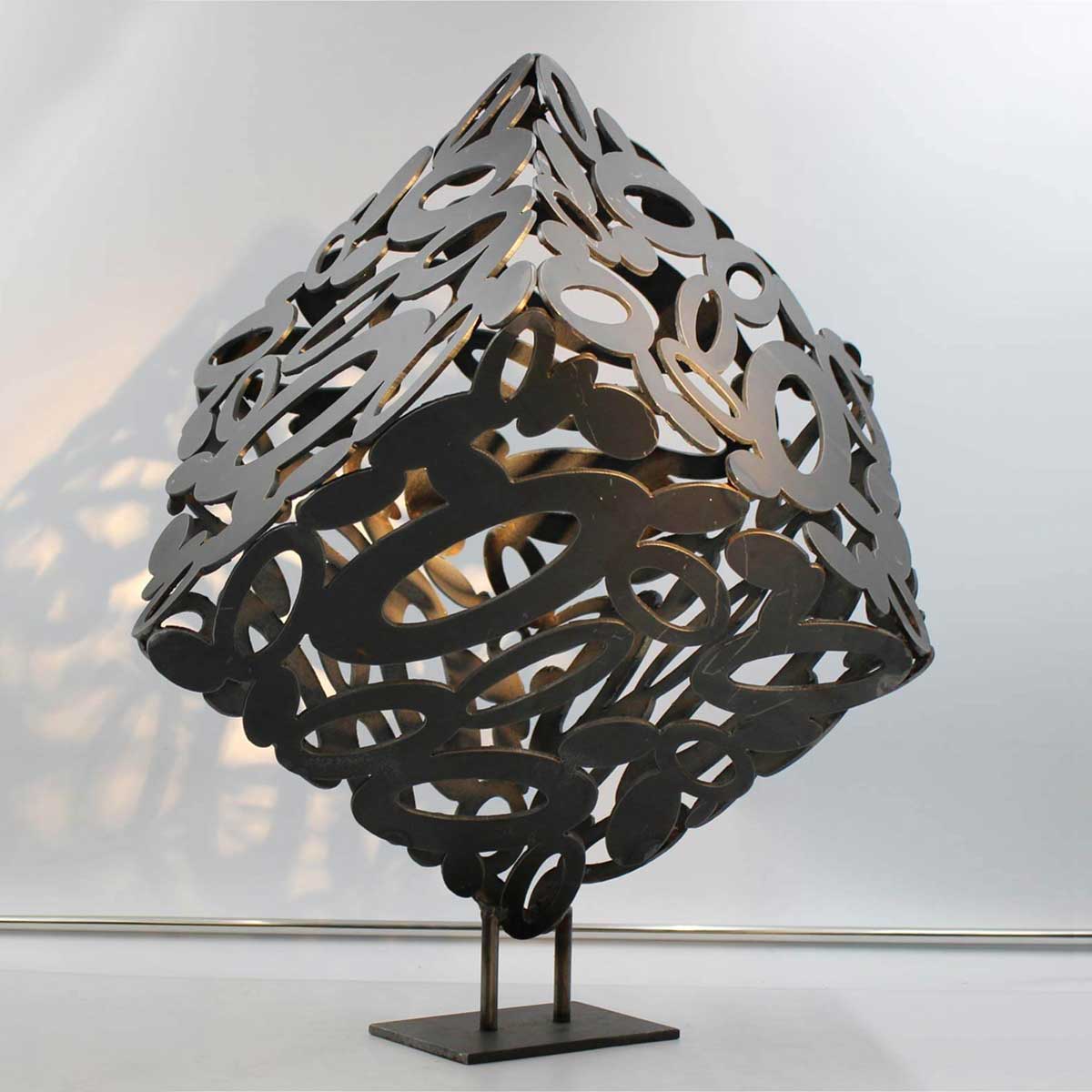 Modern Steel Cube Sculpture - Geometric Metal Art for Home & Office Decor - Perfect for Living Room, Garden, and Workspace
