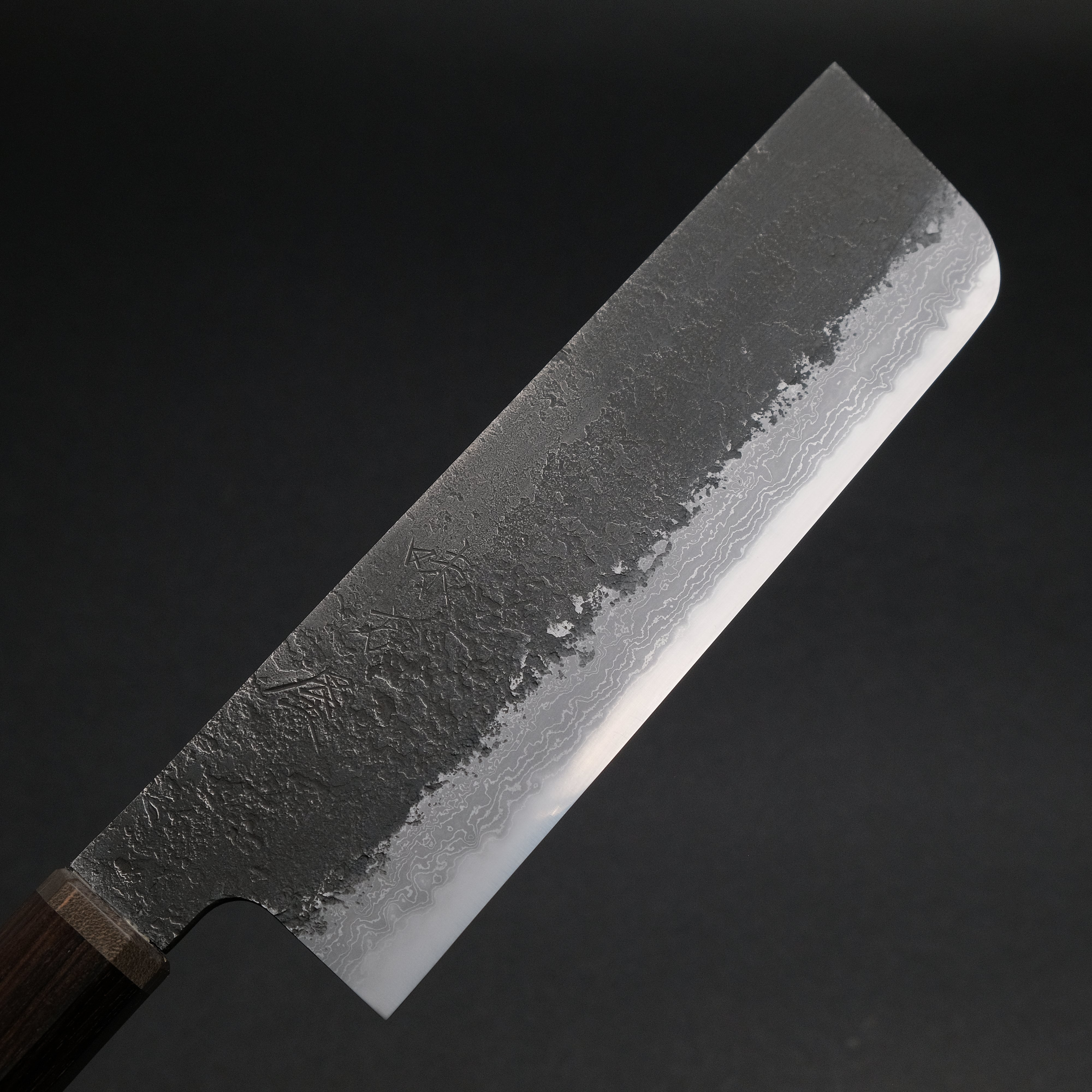 Premium Ajikataya White #2 Nashiji Damascus Nakiri Knife 180mm - Ebony & Stabilized Wood Handle (#53) - Japanese Kitchen Knife for Professional Chefs & Home Cooking, Perfect for Slicing Vegetables, Herbs & Boneless Meats