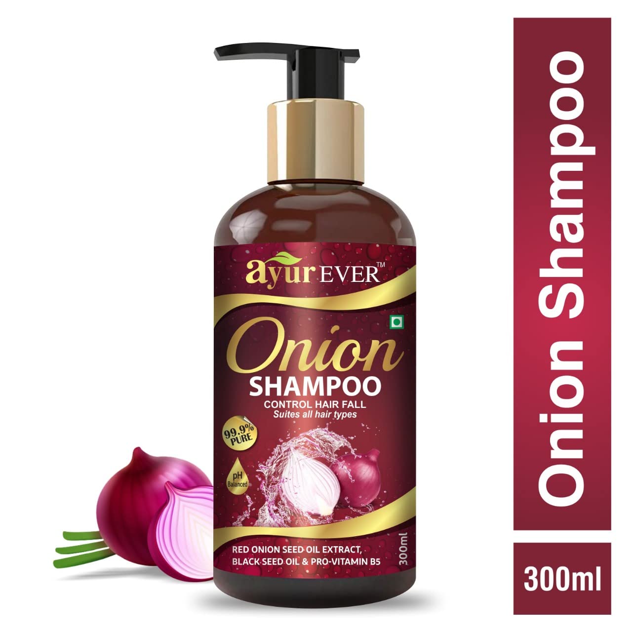 AYUREVER Onion Shampoo for Hair Growth & Dandruff Control - 300ml Sulfate-Free Hair Care for Stronger, Healthier Hair - Perfect for Daily Use & Scalp Treatment