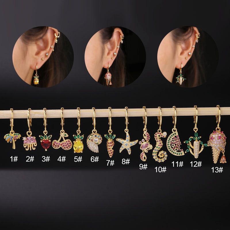 18K Gold Ocean Animal Dangle Hoop Earrings - Dolphin, Starfish & Seahorse Designs | Elegant Jewelry Gift for Women | Perfect for Beach Vacations, Summer Outfits & Casual Wear