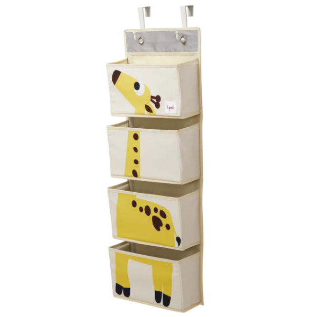 3 Sprouts Giraffe Hanging Wall Organizer - Kids Room Storage Solution for Toys, Books & Clothes | Nursery & Playroom Decor