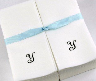 Personalized Black Script Initial Y Disposable Linen Guest Hand Towels - 200 Count with Ribbon - Perfect for Weddings, Parties & Luxury Bathroom Decor