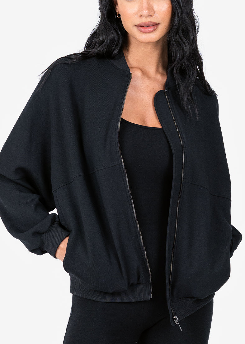 All Around Lounge Bomber Jacket for Men & Women - Stylish Black Lightweight Jacket for Casual Wear, Travel & Outdoor Activities