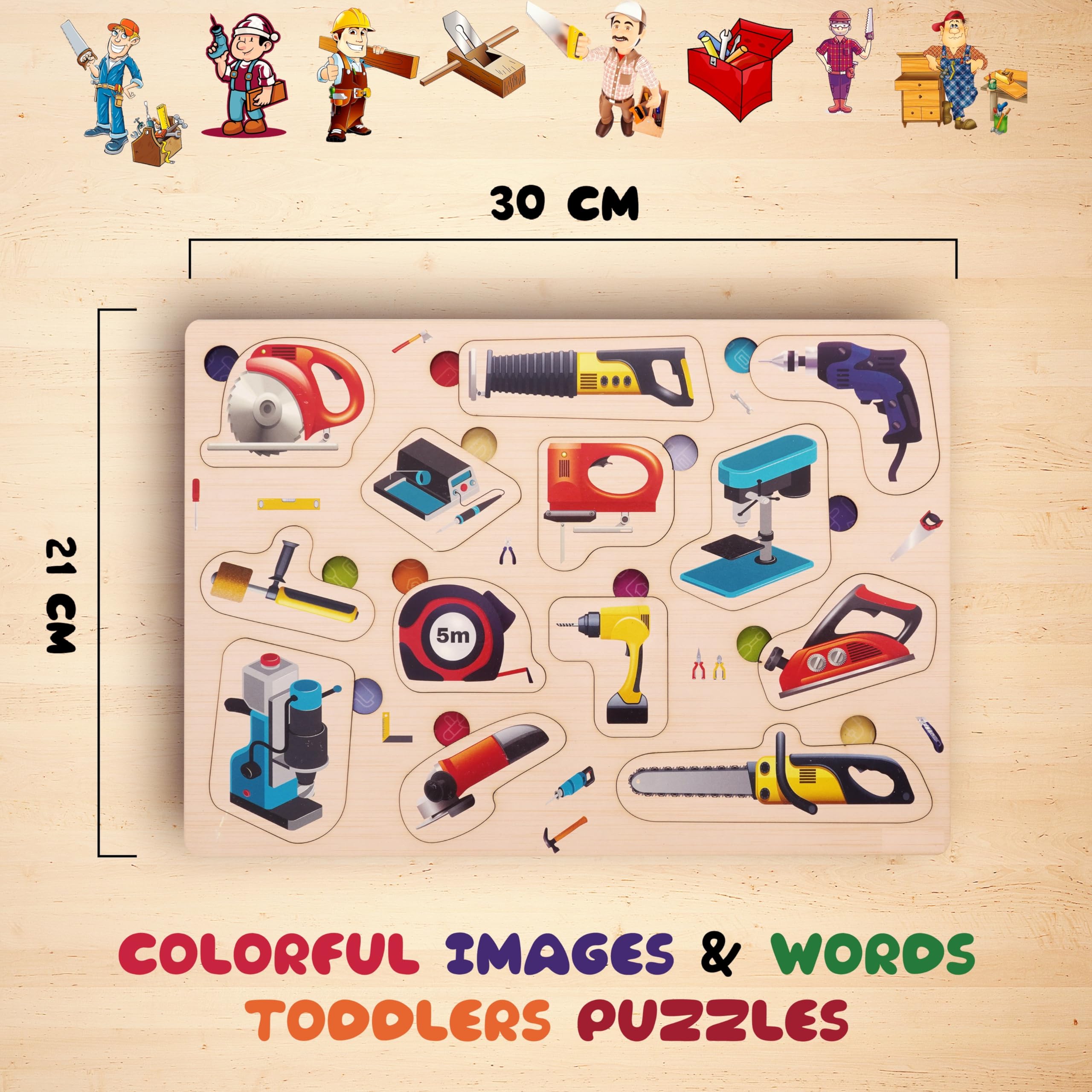 Premium Aebco Engineering Power Tools Wooden Puzzles for Toddlers & Kids - Montessori Educational Toys for Boys & Girls - Ideal Learning Gift for School & Home Playtime