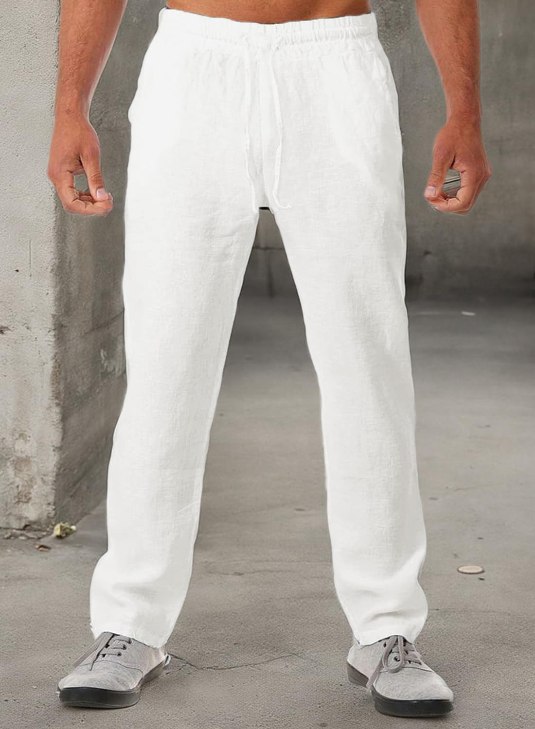 FANARCHER Men's Lightweight Cotton Linen Pants - Breathable Casual Drawstring Trousers with Pockets for Yoga, Beach & Lounge Wear | Comfortable Summer Pants for Travel & Relaxation