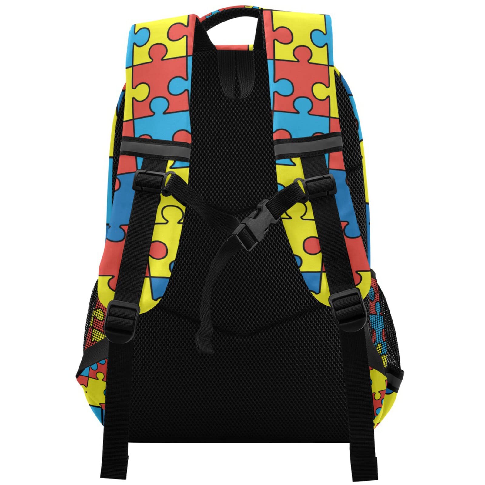 Autism Awareness Puzzle Print Kids Backpack - Colorful School Bag with Reflective Strips for Boys & Girls - Perfect for School, Travel & Daily Use