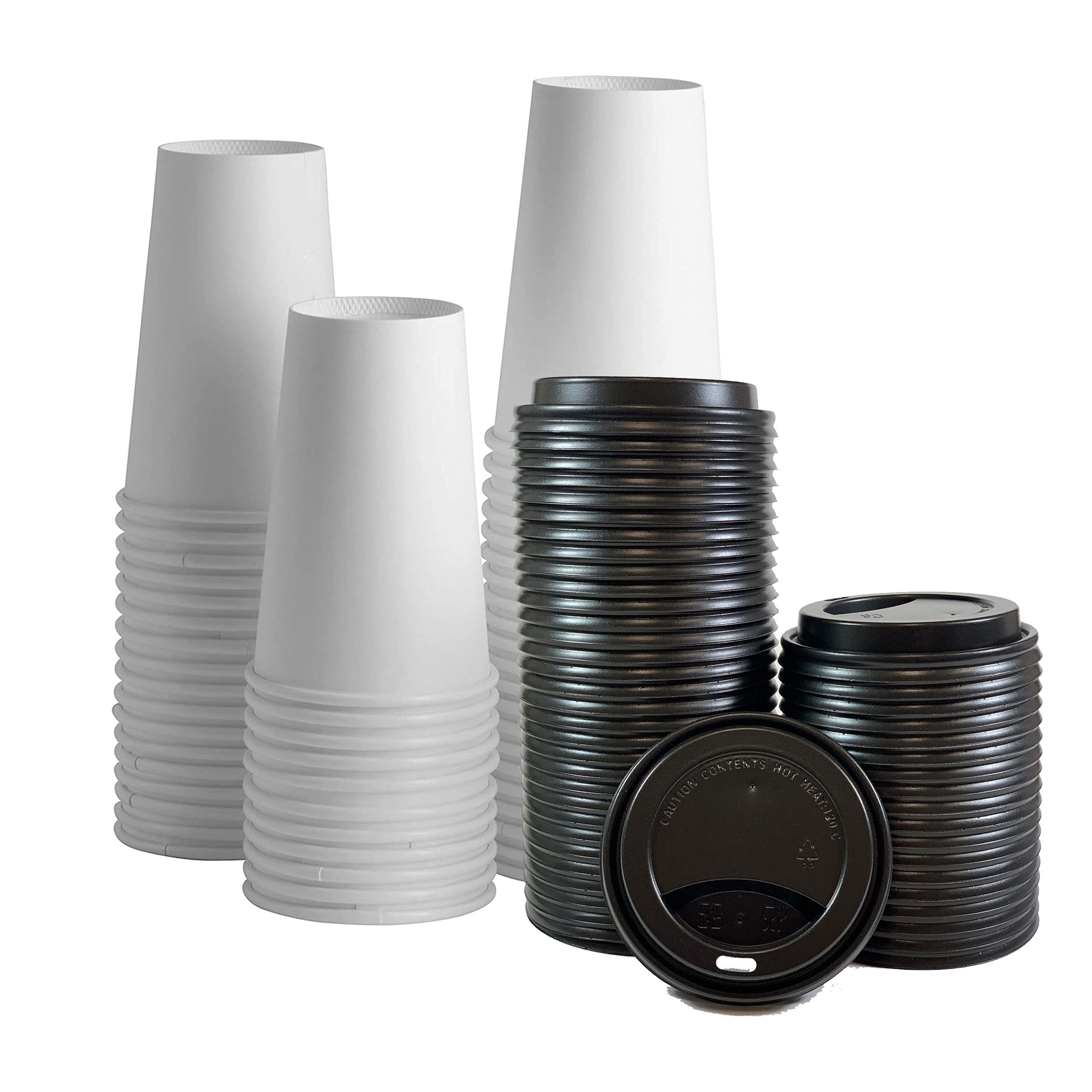 Disposable White Paper Coffee Cups with Black Lids - 400 Pack (20oz) | Hot & Cold Beverage Containers for Office, Cafes, Parties & Events