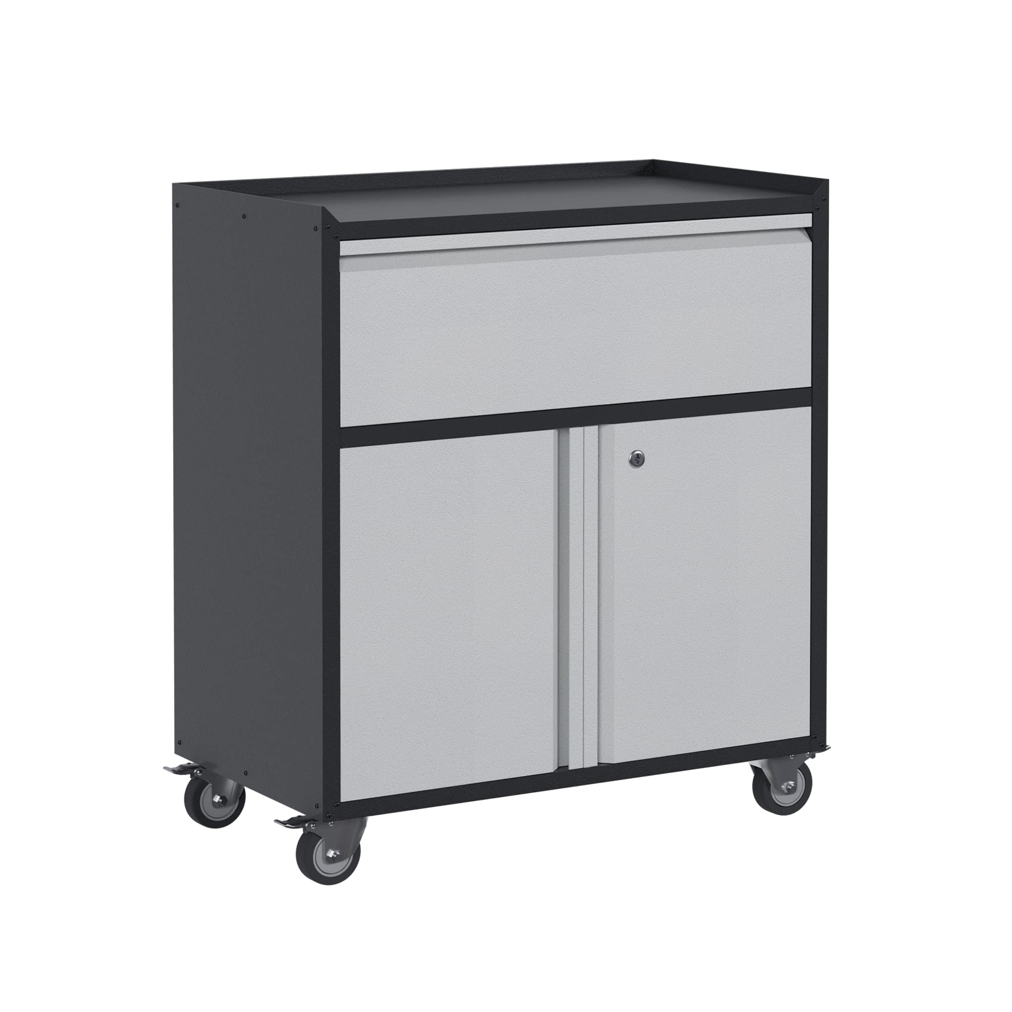 Aobabo Heavy Duty Steel Tool Box with Wheels & Lock - Adjustable Storage Cabinet Organizer with Drawers for Garage, Workshop, Office & Home Use - Black/Gray Tool Chest for Tools, Hardware & Supplies Storage