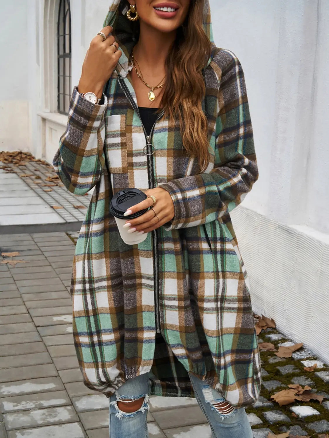 Plaid Zip Up Hooded Coat for Men & Women | Warm Fleece Lined Winter Jacket with Hood | Perfect for Outdoor Activities, Hiking & Casual Wear