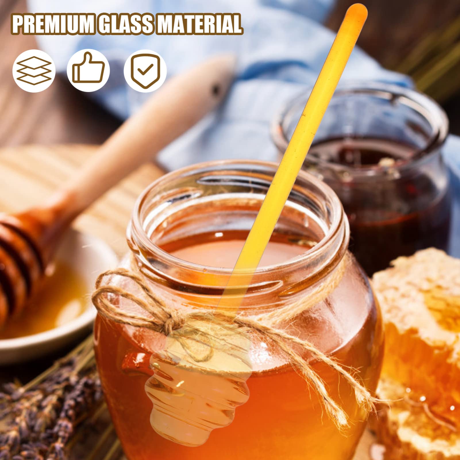 Premium 6 Inch Glass Honey Dipper Stick - Non-Drip Honey Spoon for Jams, Fruits & Tea - Perfect for Honey Jars, Breakfast & Dessert Serving - Elegant Honey Drizzling Tool for Home & Cafe Use
