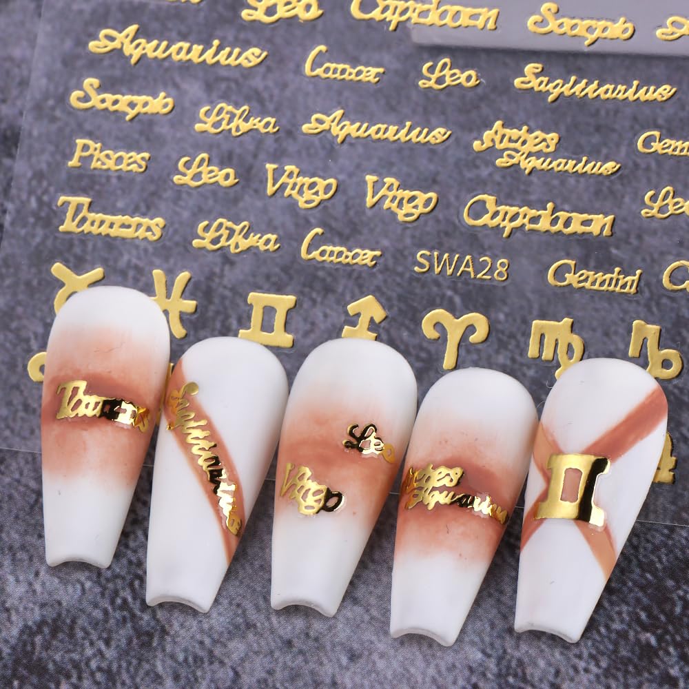 3D Zodiac Nail Stickers - 12 Constellation Nail Art Decals (Gold, Silver, Pink) for Women | Self-Adhesive Nail Design for Acrylic Tips & Manicures | Perfect for Parties, Weddings & Daily Nail Art