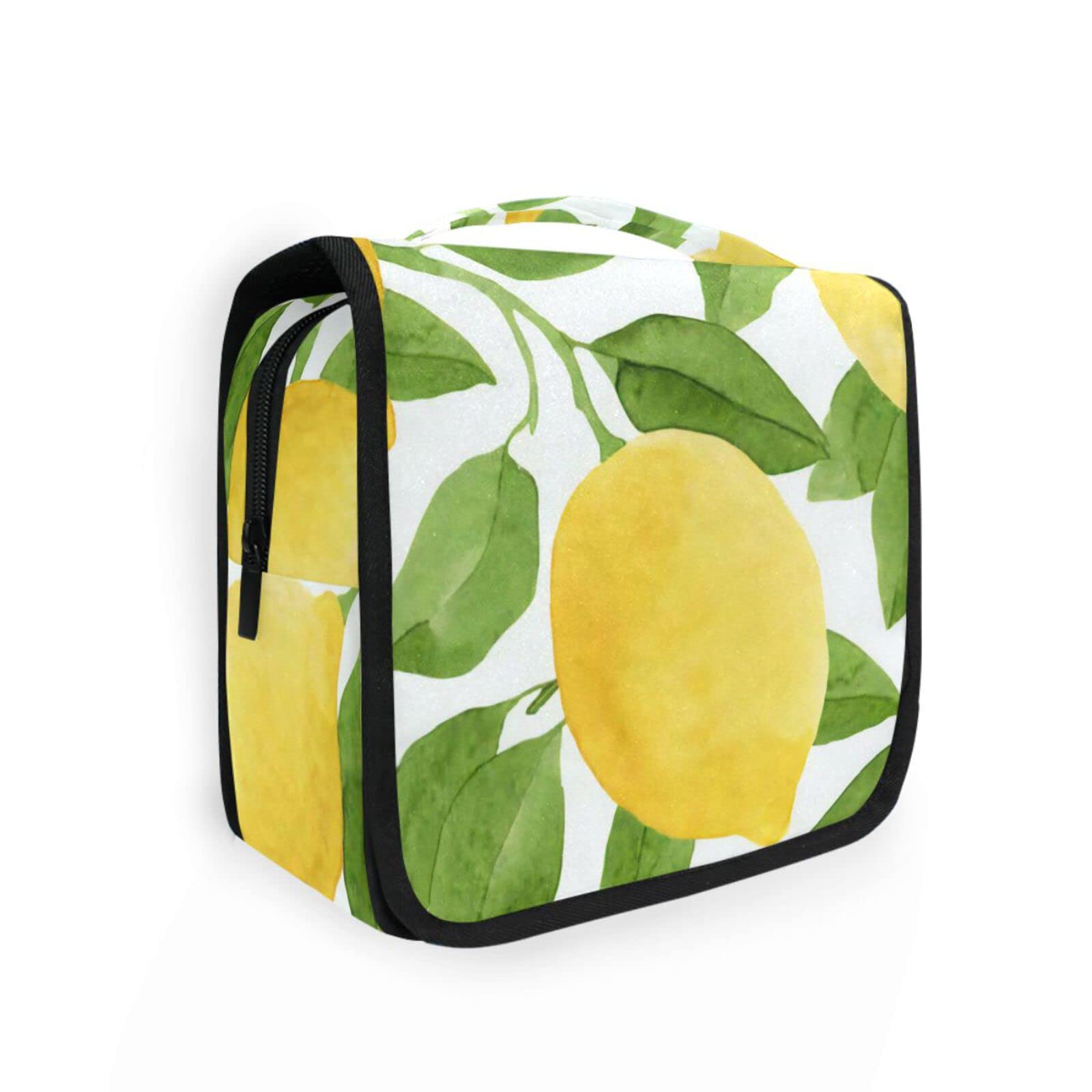 Yellow Lemon Green Leaf Hanging Toiletry Bag - Waterproof Travel Organizer for Women & Men, Portable Makeup Cosmetic Case - Perfect for Camping, Gym, Beach & Business Trips