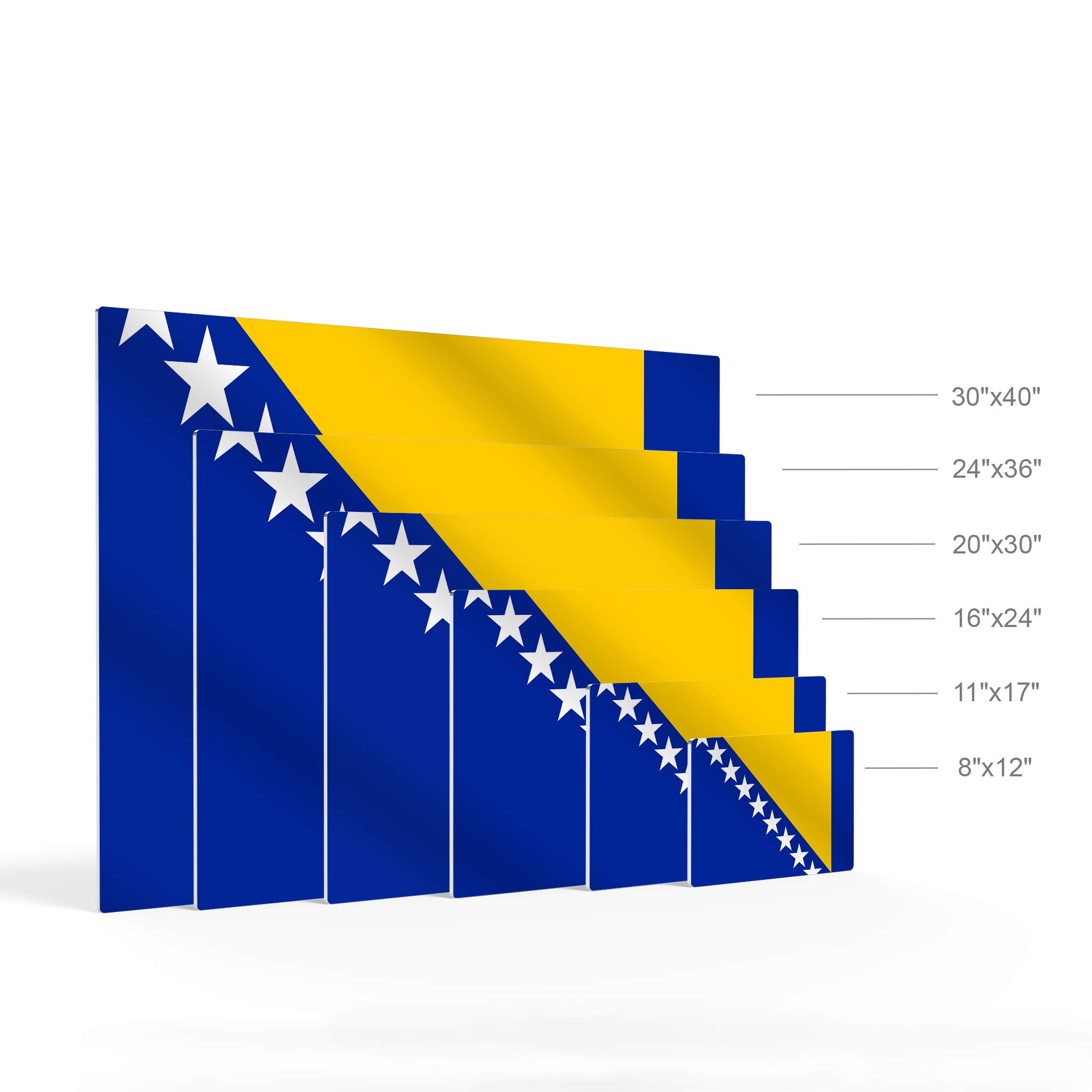 Bosnia Flag Metal Wall Art Print - 24x36 Inches, Ready to Hang, Made in USA | Modern Home & Office Decor for Living Room, Dorm, Bedroom, Kitchen, Man Cave, Sports Club & Bar | Patriotic Gift & Unique Wall Decor Idea