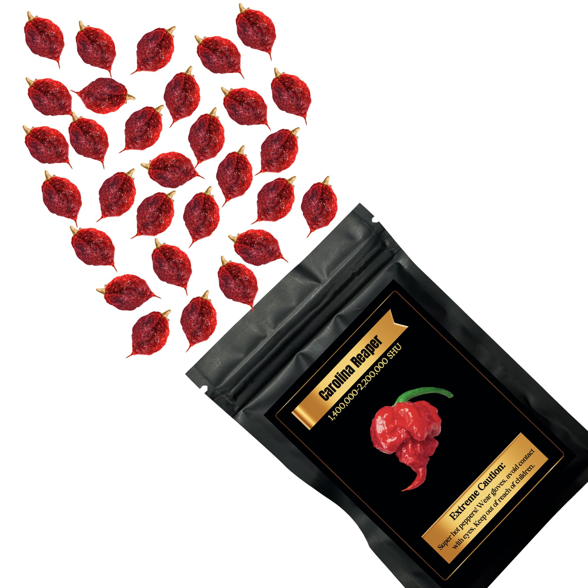 Carolina Reaper Peppers - Dried Whole Pods (30 Count) | Super Hot 2,000,000+ SHU | Perfect for Spicy Cooking, Sauces & Chili Recipes | Premium Quality Ghost Pepper Alternative for Home Chefs & Food Enthusiasts