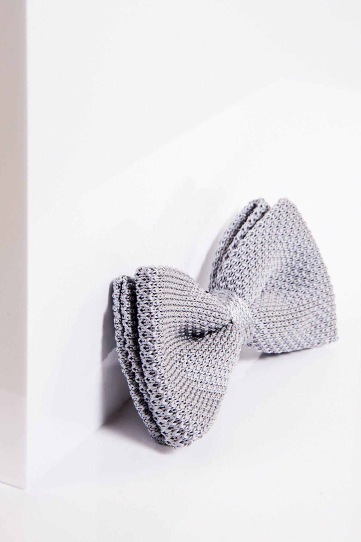 Silver Grey Knitted Double Layer Bow Tie for Men & Women – Elegant Accessory for Weddings, Parties & Formal Events