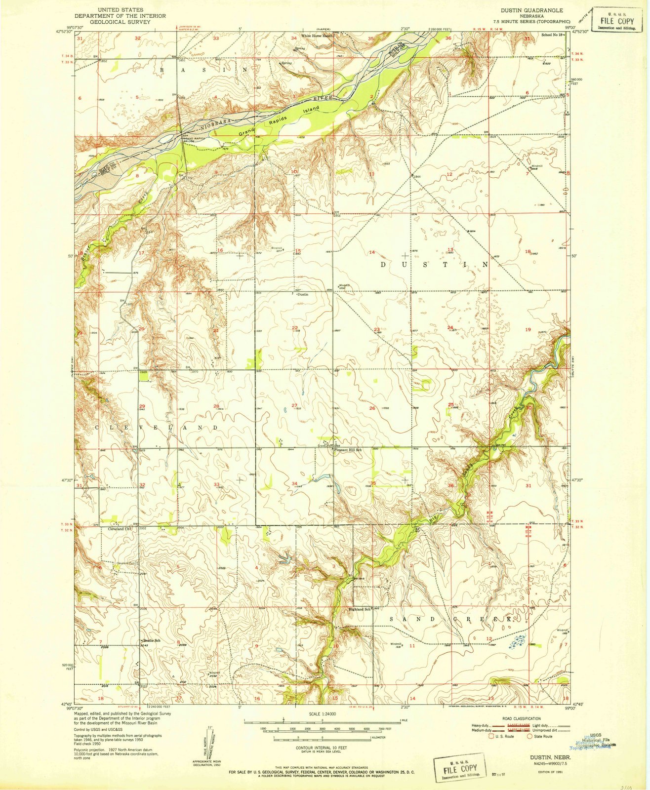 1951 Dustin, Nebraska USGS Historical Topographic Map - 44x55 Inch Large Wall Art Decor - Vintage Nebraska Maps for Home, Office & Classroom Decorations