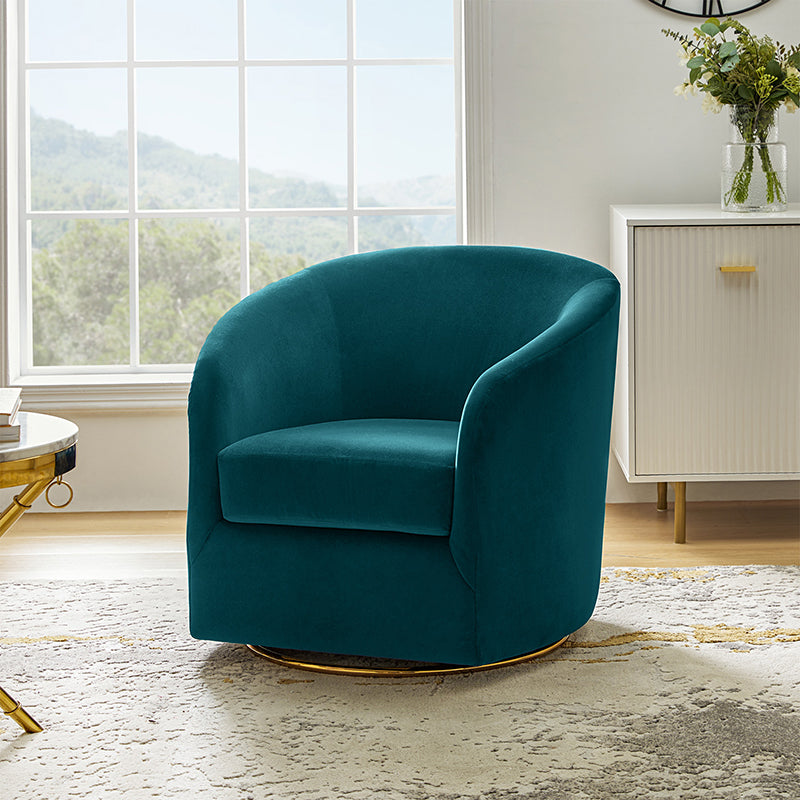 Emanuela Velvet Swivel Barrel Armchair - Modern Accent Chair for Living Room, Bedroom & Office - 360° Rotating Comfortable Lounge Chair with Soft Upholstery - Perfect for Reading, Relaxing & Home Decor